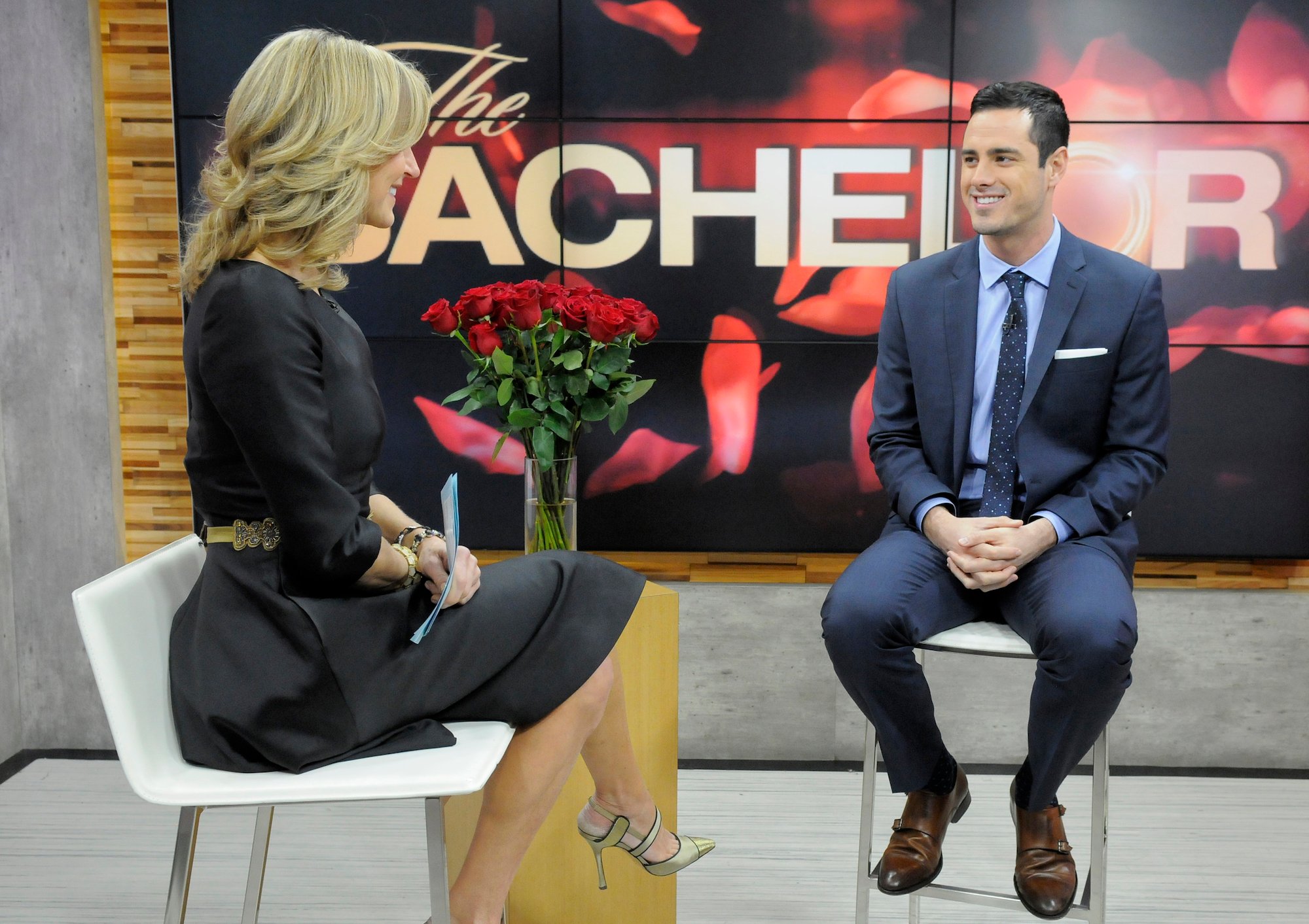 'The Bachelor' star Ben Higgins wearing a navy suit on 'Good Morning America'