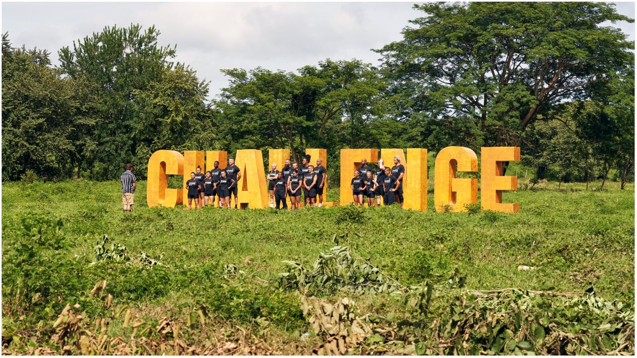 Far away shot of The Challenge All Stars 3 cast standing at a daily mission