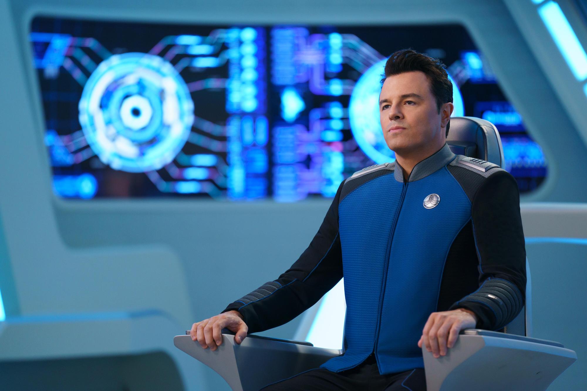 'The Orville': Seth MacFarlane sits in the captain's chair wearing specifically designed activewear