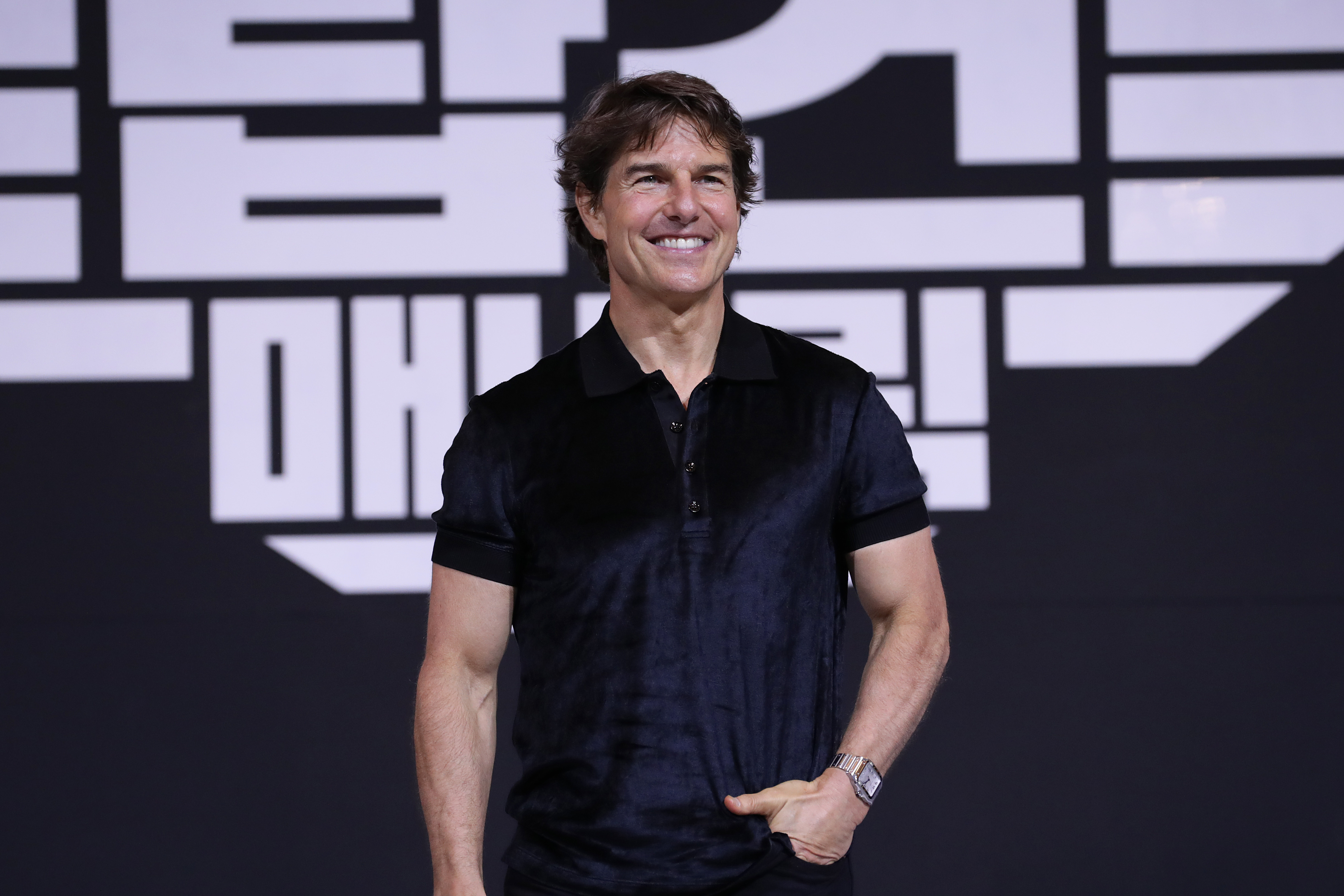 Tom Cruise attends a press conference in South Korea for Top Gun: Maverick, which continues to excel at the box office and avoid streaming