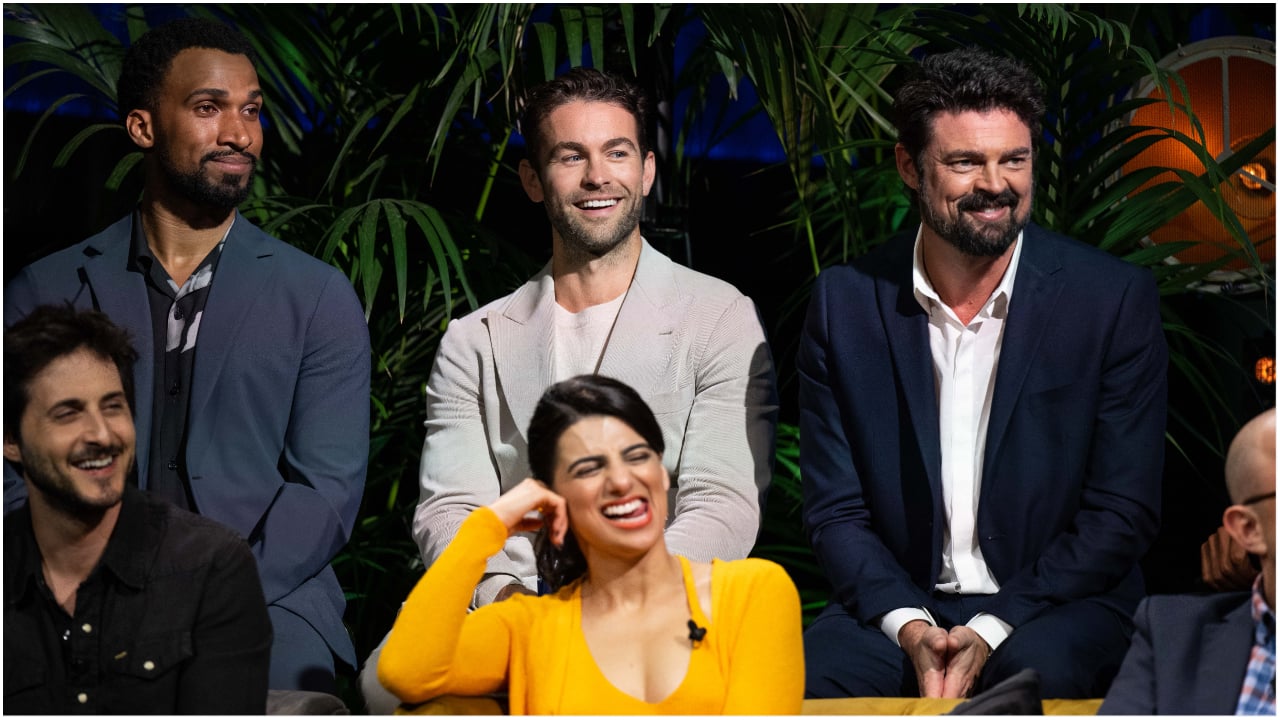 Tomer Capone, Nathan Mitchell, Chace Crawford, Claudia Doumit and Karl Urban speak to the media during the Prime Video Presents UK media event