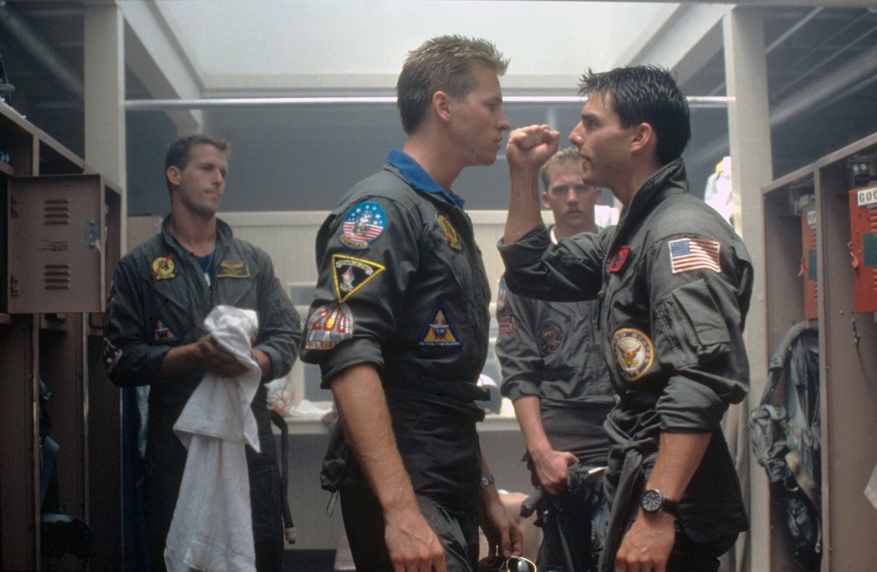 Val Kilmer as Tom "Iceman" Kazansky (left, foreground) and Tom Cruise as Pete "Maverick" Mitchell (right) in 'Top Gun.' Kilmer figured out how to have Iceman return for the hit sequel 'Top Gun: Maverick.'