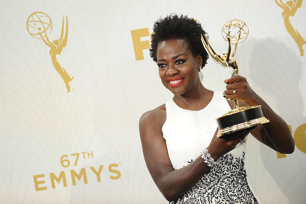 Actress Viola Davis holds her Emmy Award in 2015