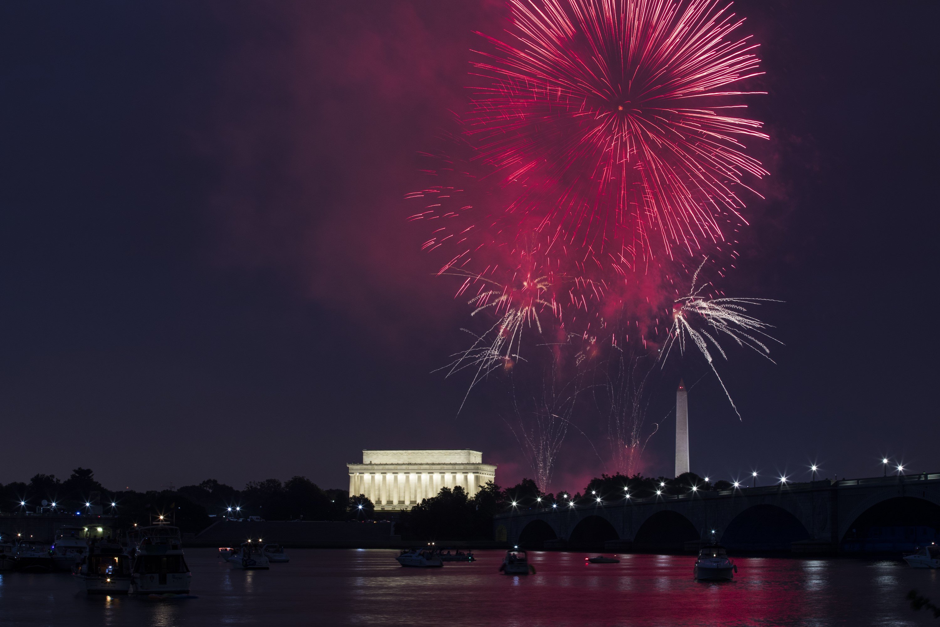Fireworks over the Lincoln Memorial on the 4th of July in Washington DC