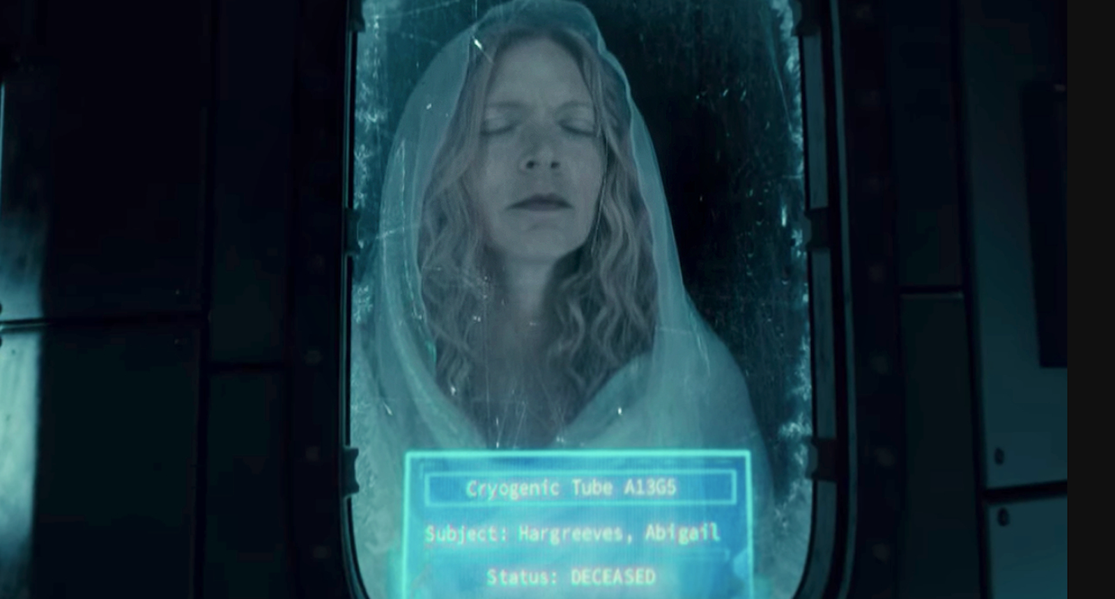 Abigail Hargreeves (Liisa Repo-Martell) in her cryogenic moon chamber