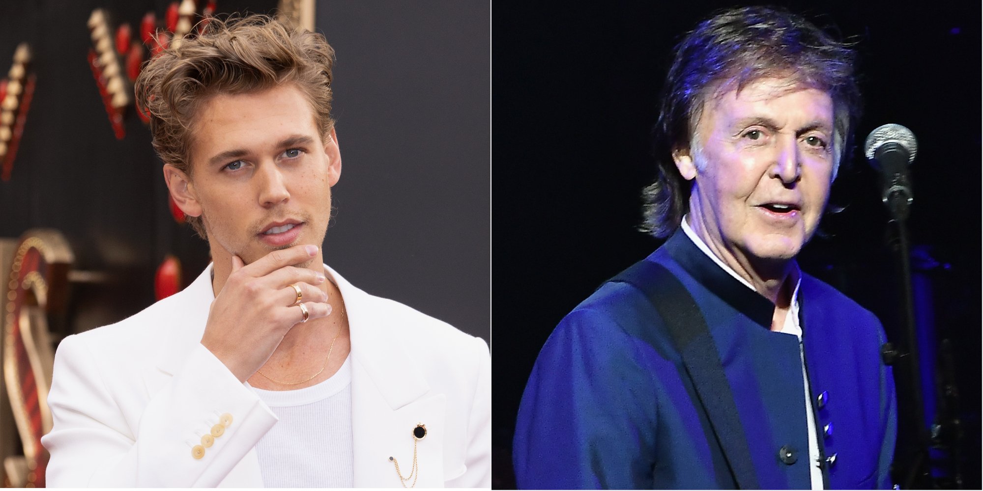 'E;vis' star Austin Butler in a side by side photo with Paul McCartney.