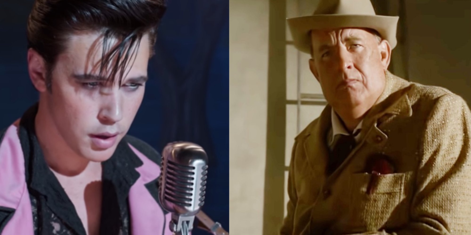 Austin Butler and Tom Hanks play Elvis Presley and Col. Tom Parker in 'Elvis.'