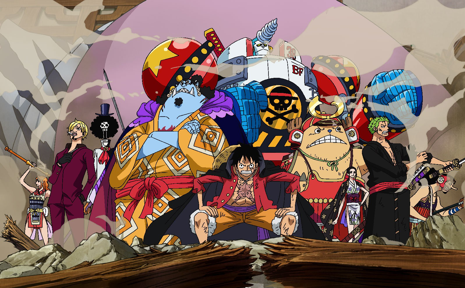All of the Straw Hat pirates assembled. Each of these characters makes it out alive in One Piece chapter 1051