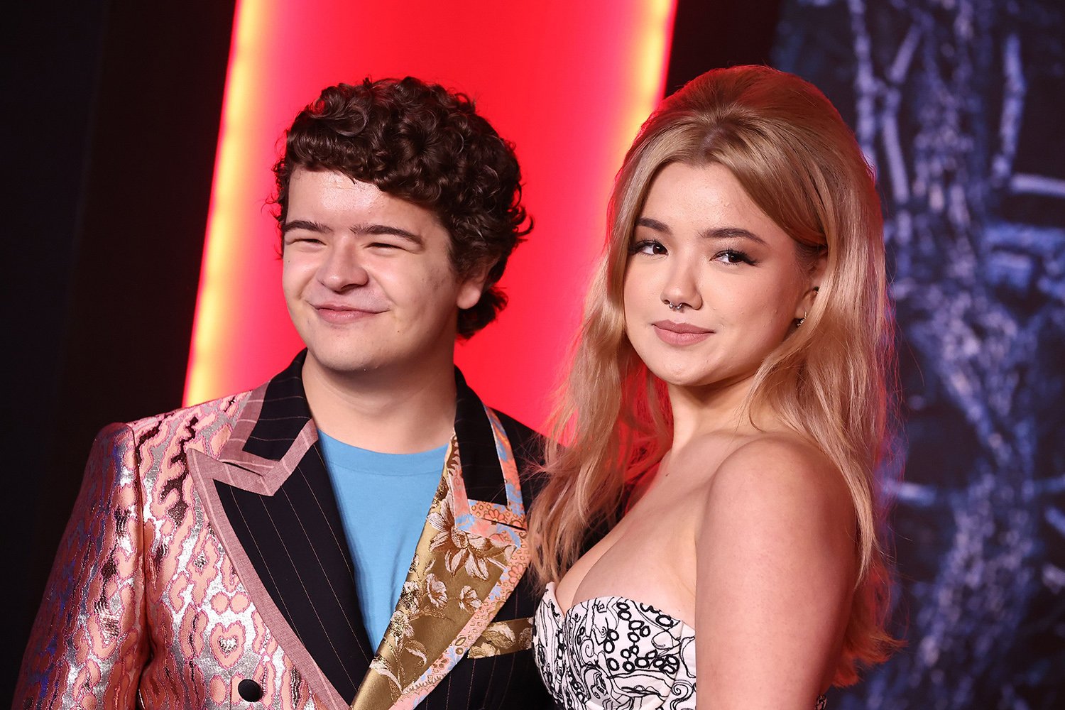 Gaten Matarazzo and his girlfriend, Elizabeth Yu, at the Stranger Things 4 premiere.