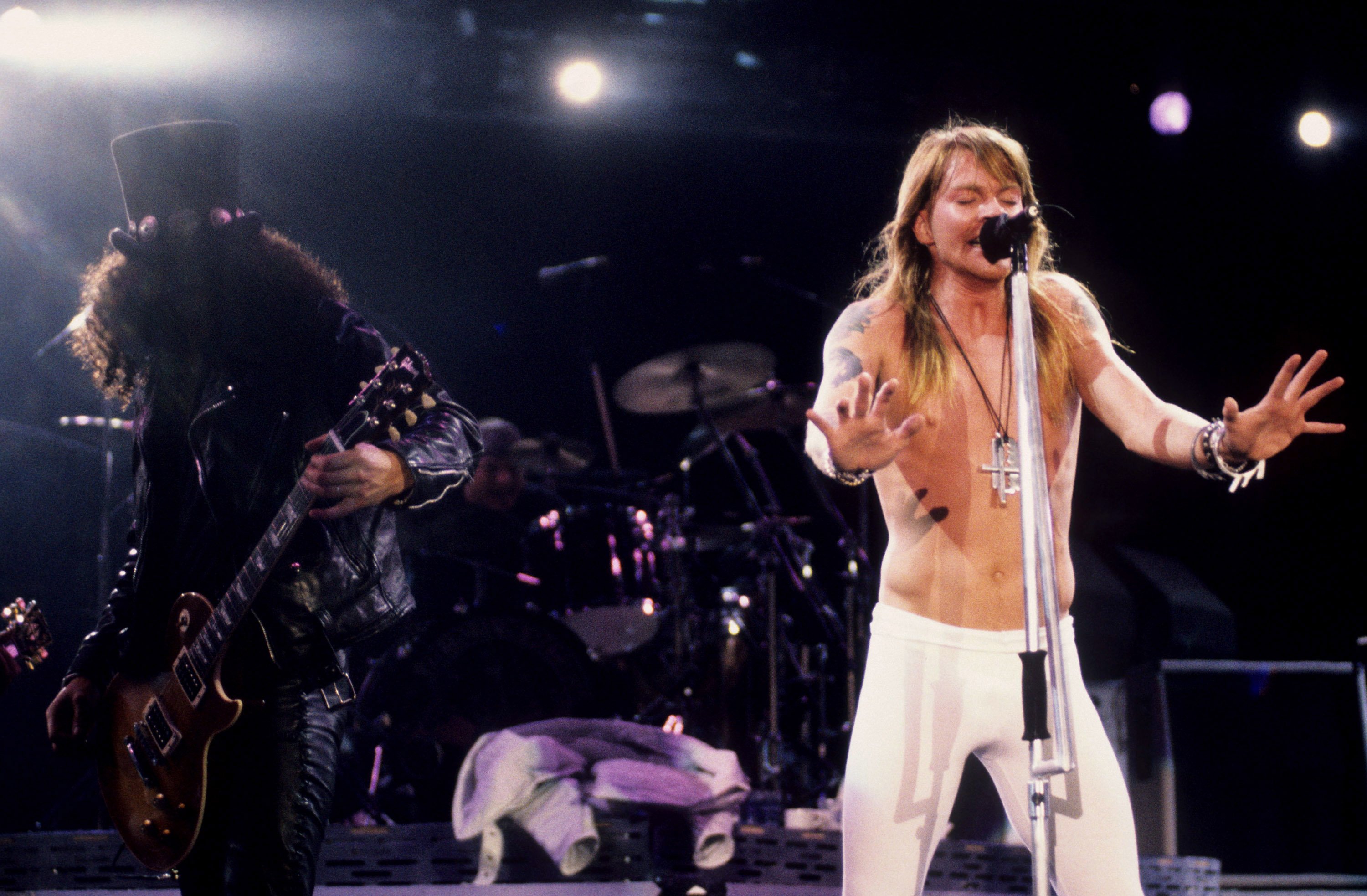 Slash and Axl Rose of Guns N' Roses performing in 1991, the year November Rain came out