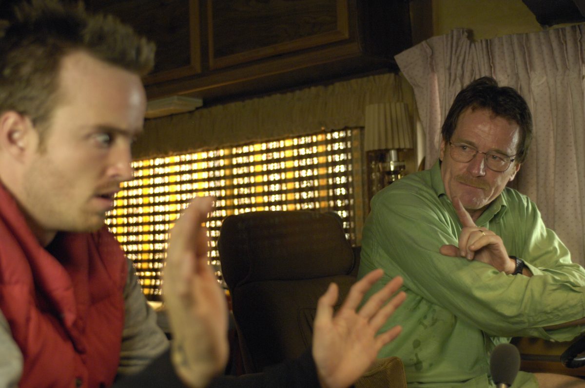 Jesse (Aaron Paul) and Walter (Bryan Cranston) converse in the RV in 'Breaking Bad' Season 1