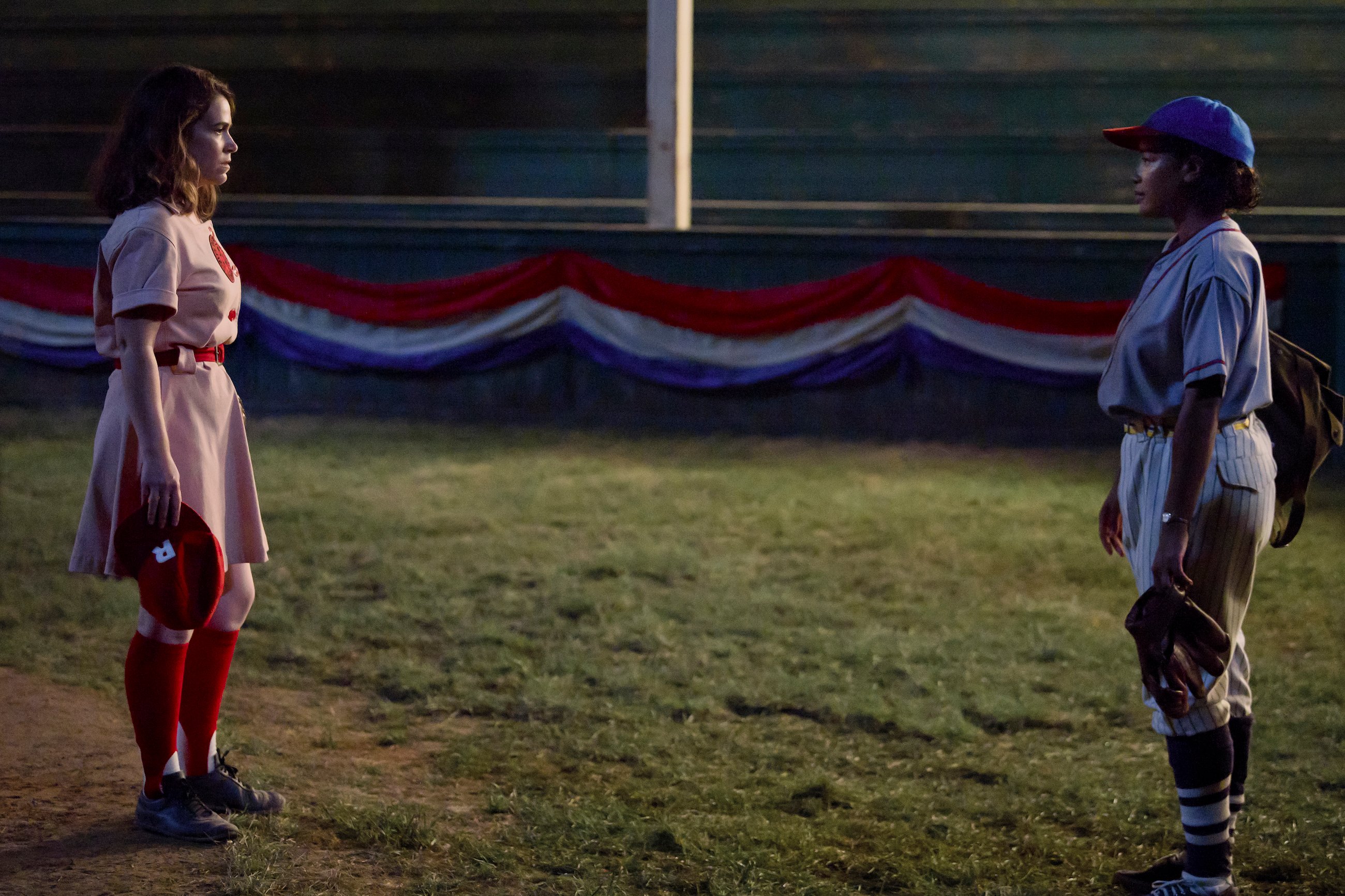 Abbi Jacobson as Carson and Chante Adams as Max in A League of Their Own