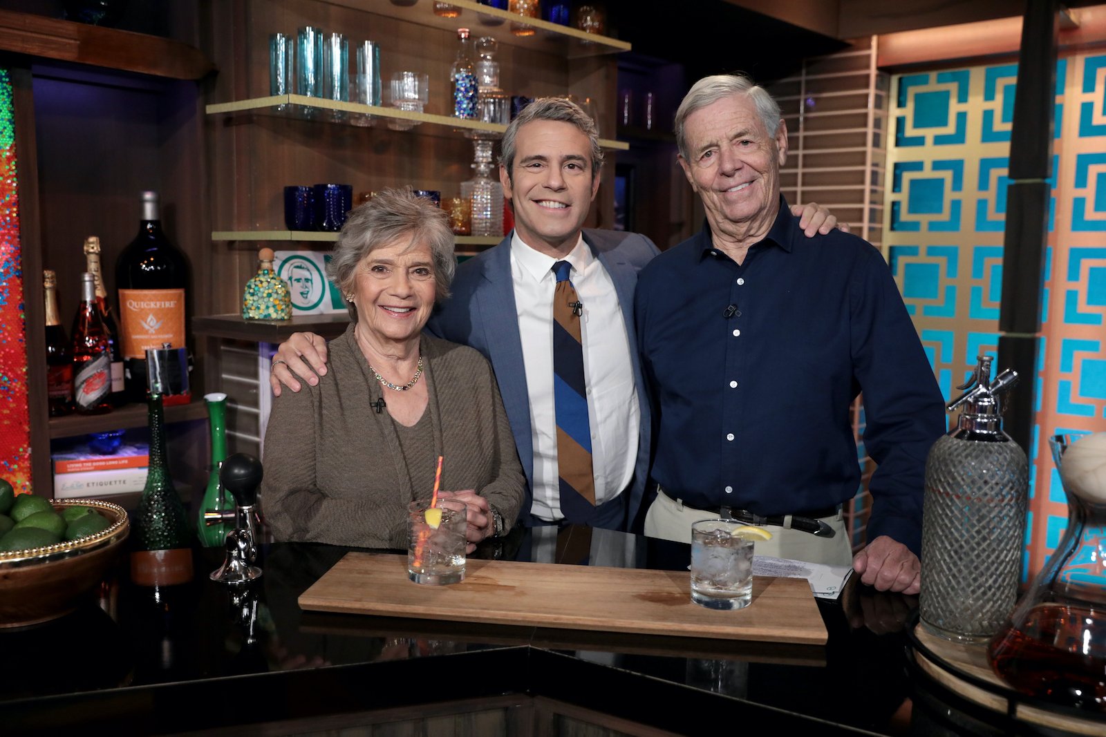 Andy Cohen and parents Evelyn and Lou behind the bar at the WWHL Clubhouse