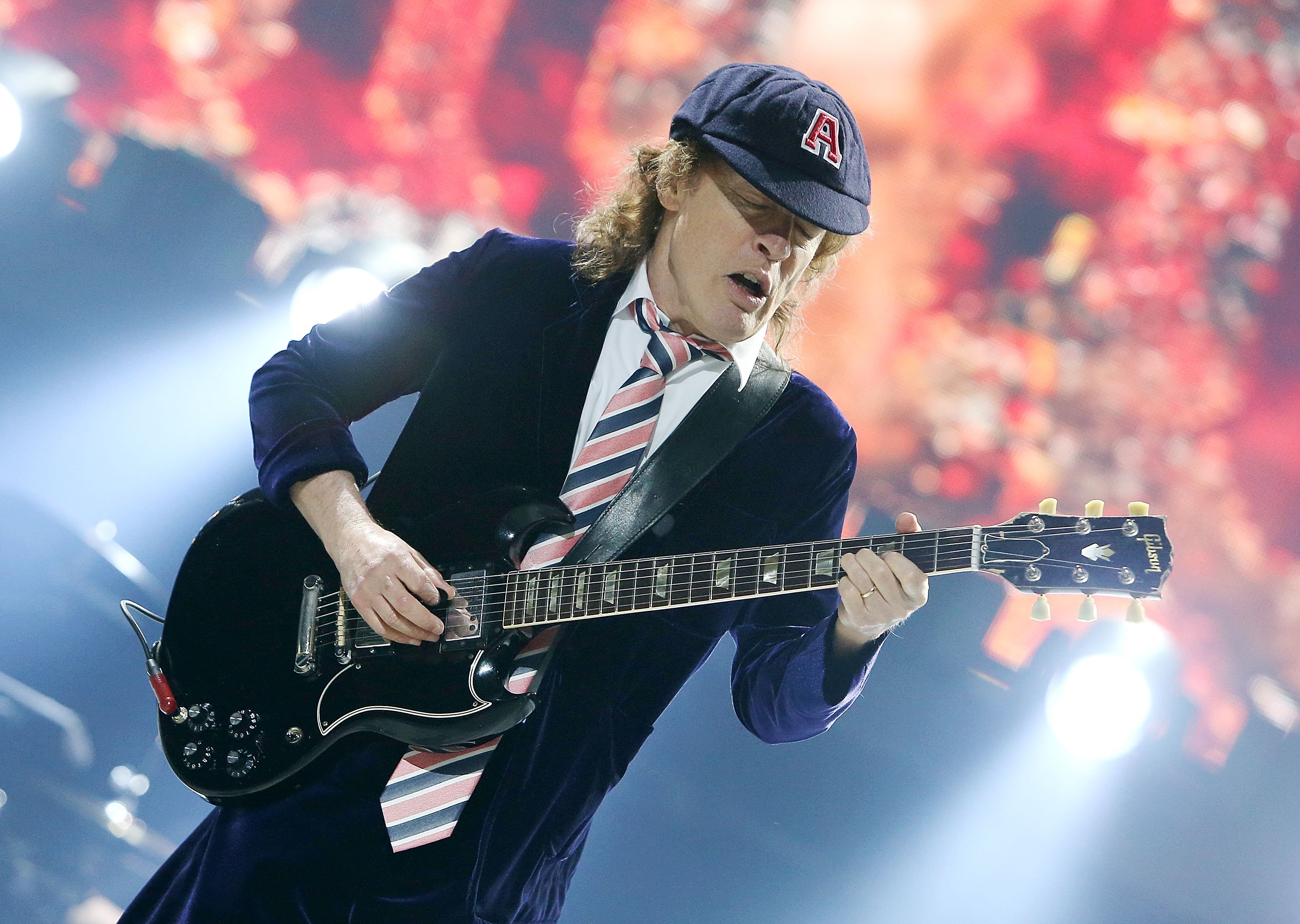 Angus Young of AC/DC performs during the AC/DC Rock or Bust Tour