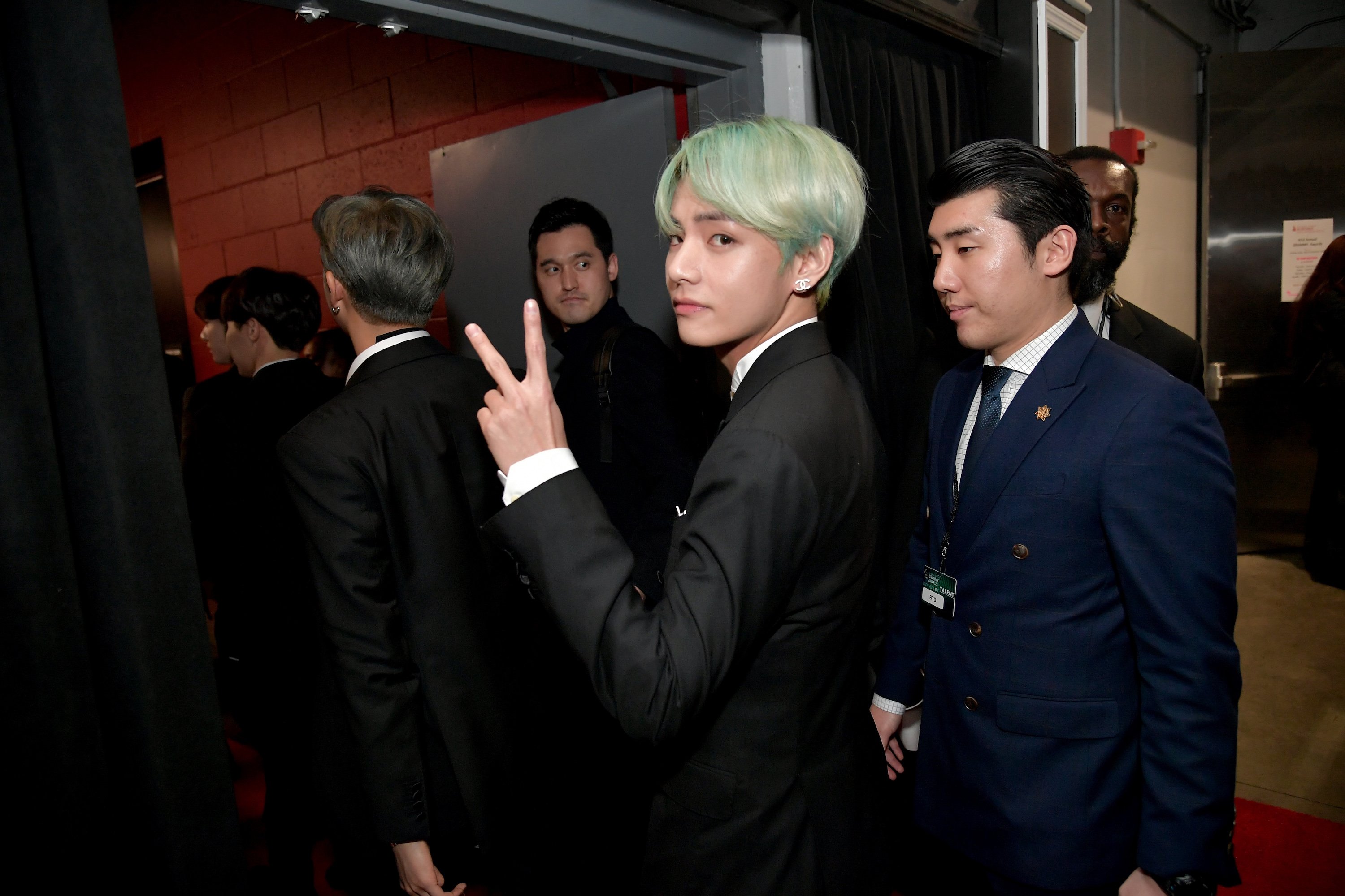 BTS' V backstage during the 61st Annual GRAMMY Awards