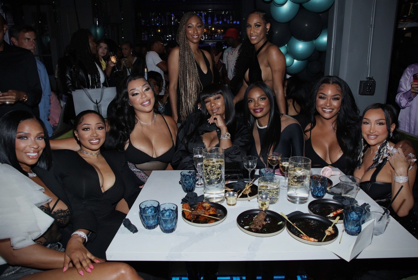 Jennifer Williams, Brittish Williams, DJ Duffey, Jackie Christie, Brooke Bailey, Brandi Maxiell and Angel Brinks attend VH1's "Basketball Wives" Private Premiere Viewing Party