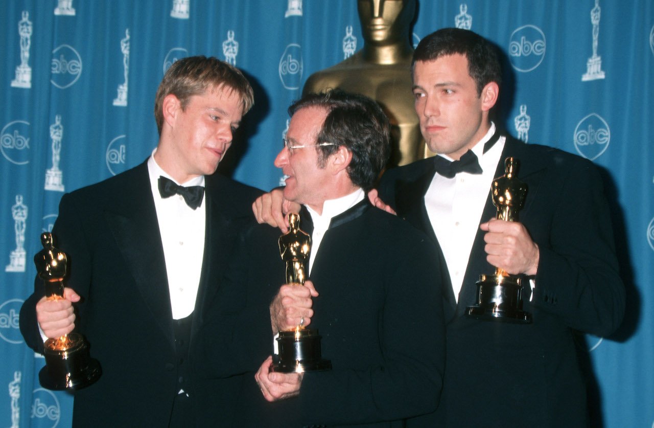 Ben Affleck, pictured with Matt Damon and Robin Williams in 1998, said filming 'Good Will Hunting' was 'kind of scary'