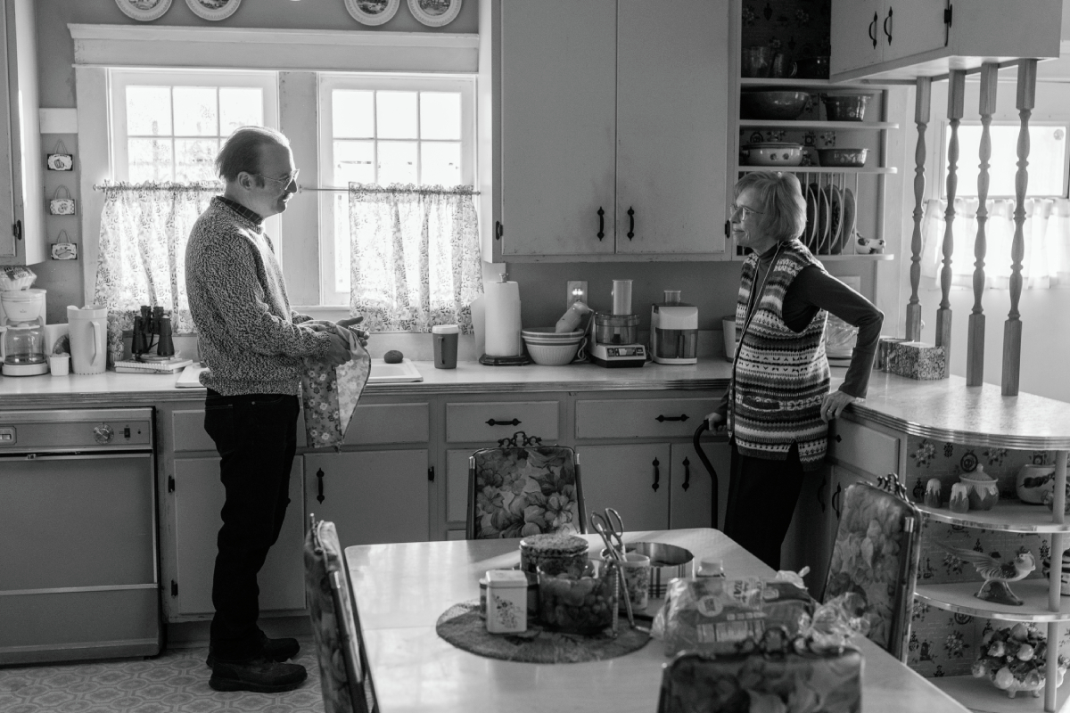 Gene and Marion in Better Call Saul Season 6 Episode 10. The pair stand facing each other in Marion's kitchen.