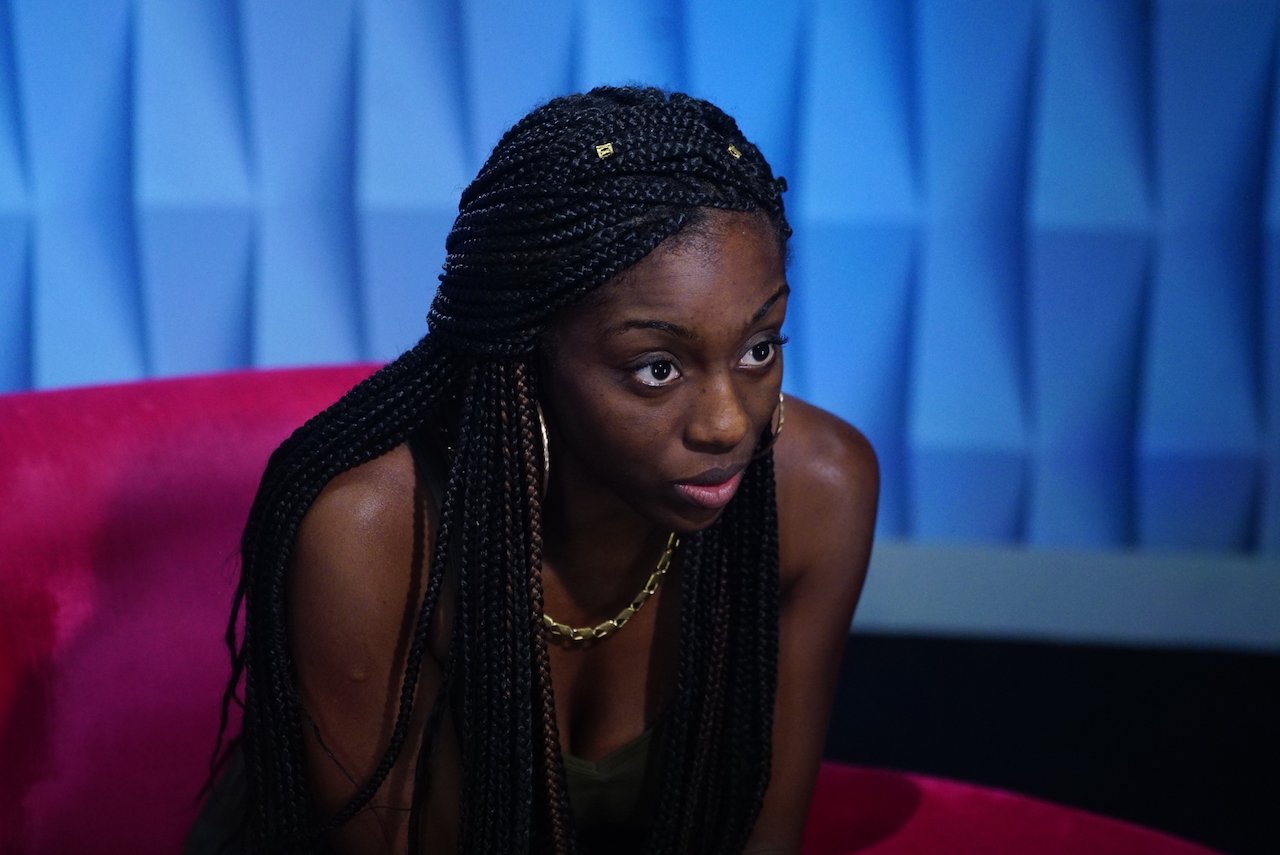 Da'Vonne Rogers on 'Big Brother 18' leans forward in the diary room.