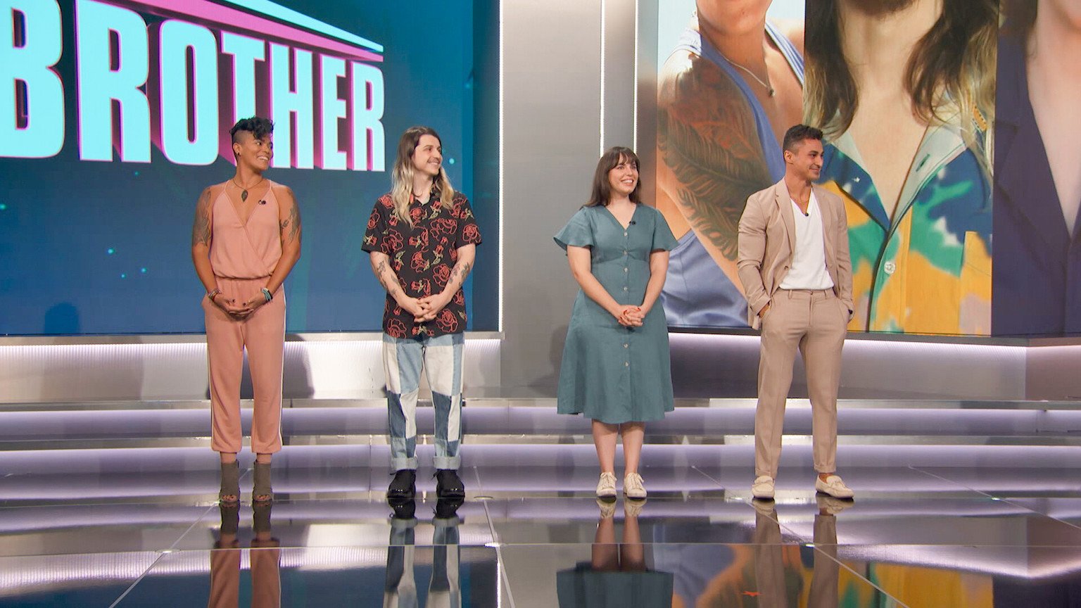 Nicole Layog, Matthew Turner, Brittany Hoopes, and Joseph Abdin from 'Big Brother' 24 standing in a line on stage