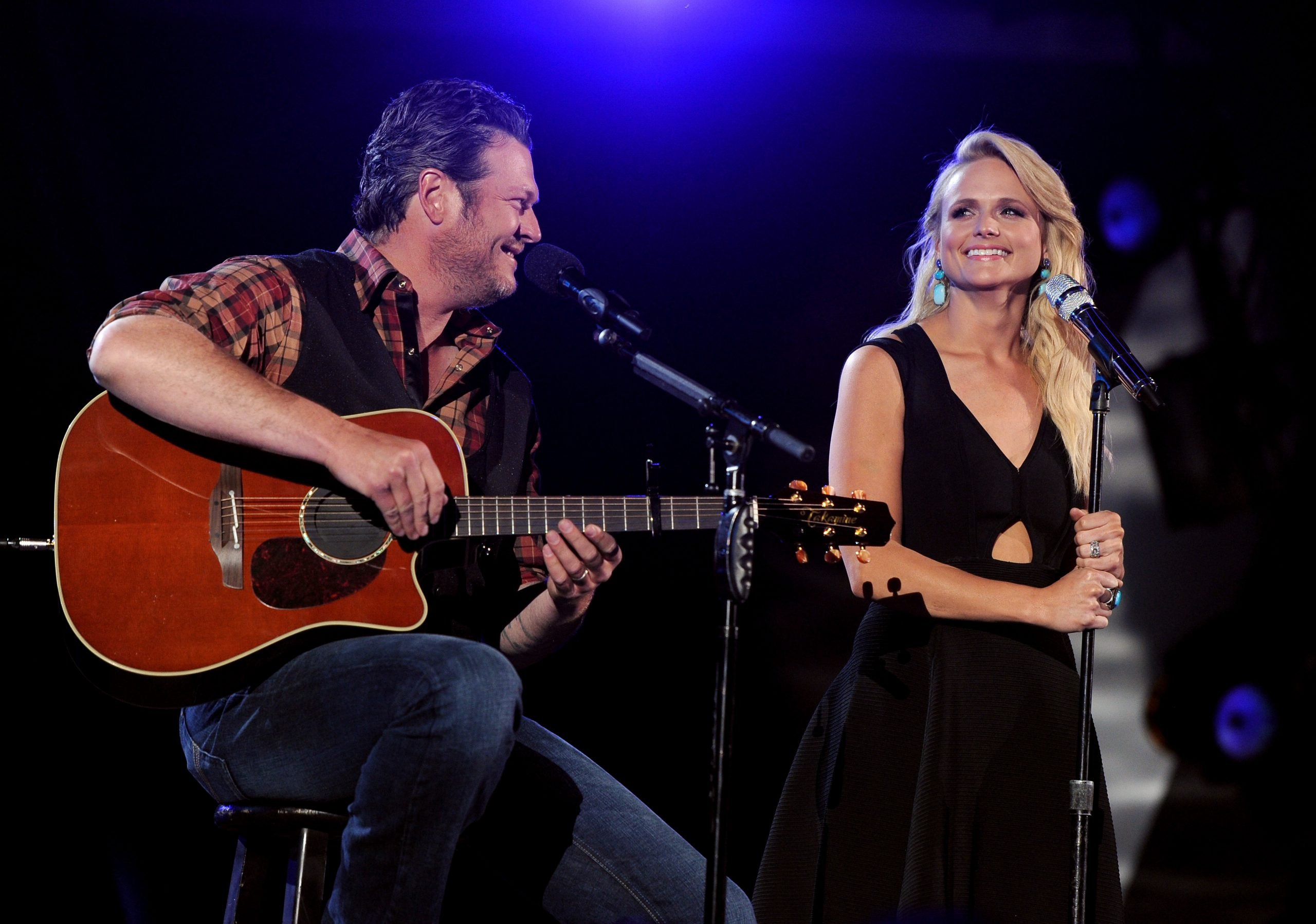 Blake Shelton and Miranda Lambert perform onstage during ACM Presents: An All-Star Salute