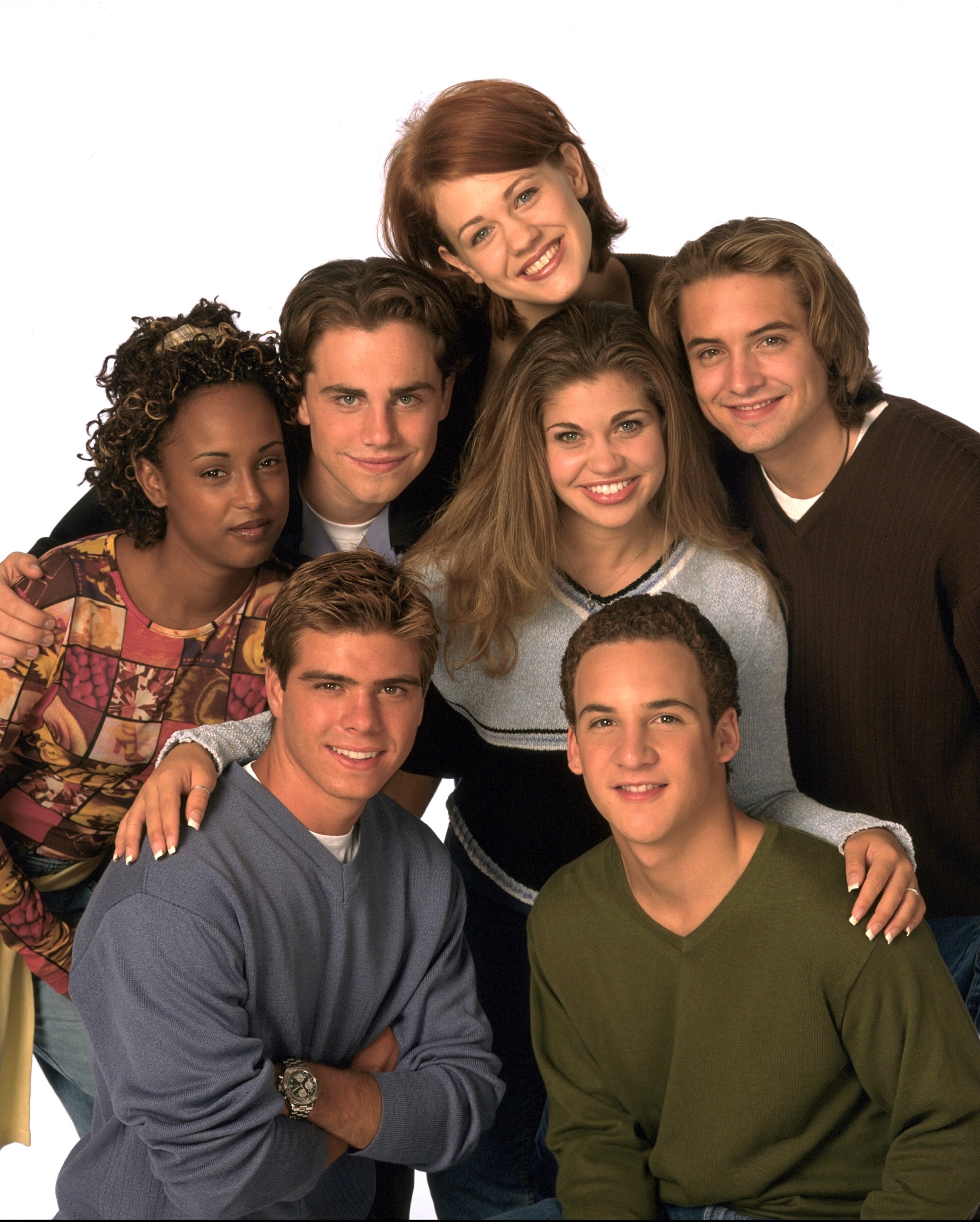 The cast of 'Boy Meets World' pose for a promotional photo