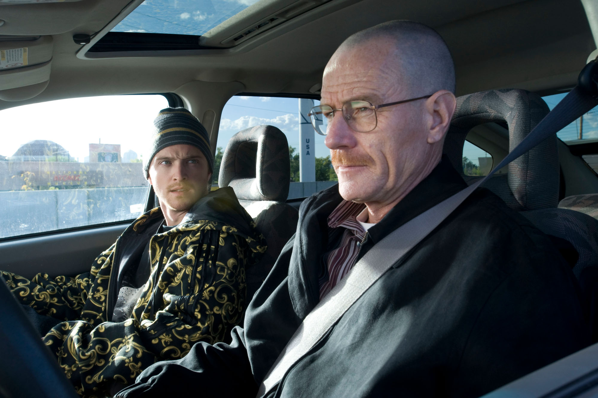 Aaron Paul and Bryan Cranston as Jesse Pinkman and Walter White in 'Breaking Bad,' which is not leaving Netflix until at least 2025