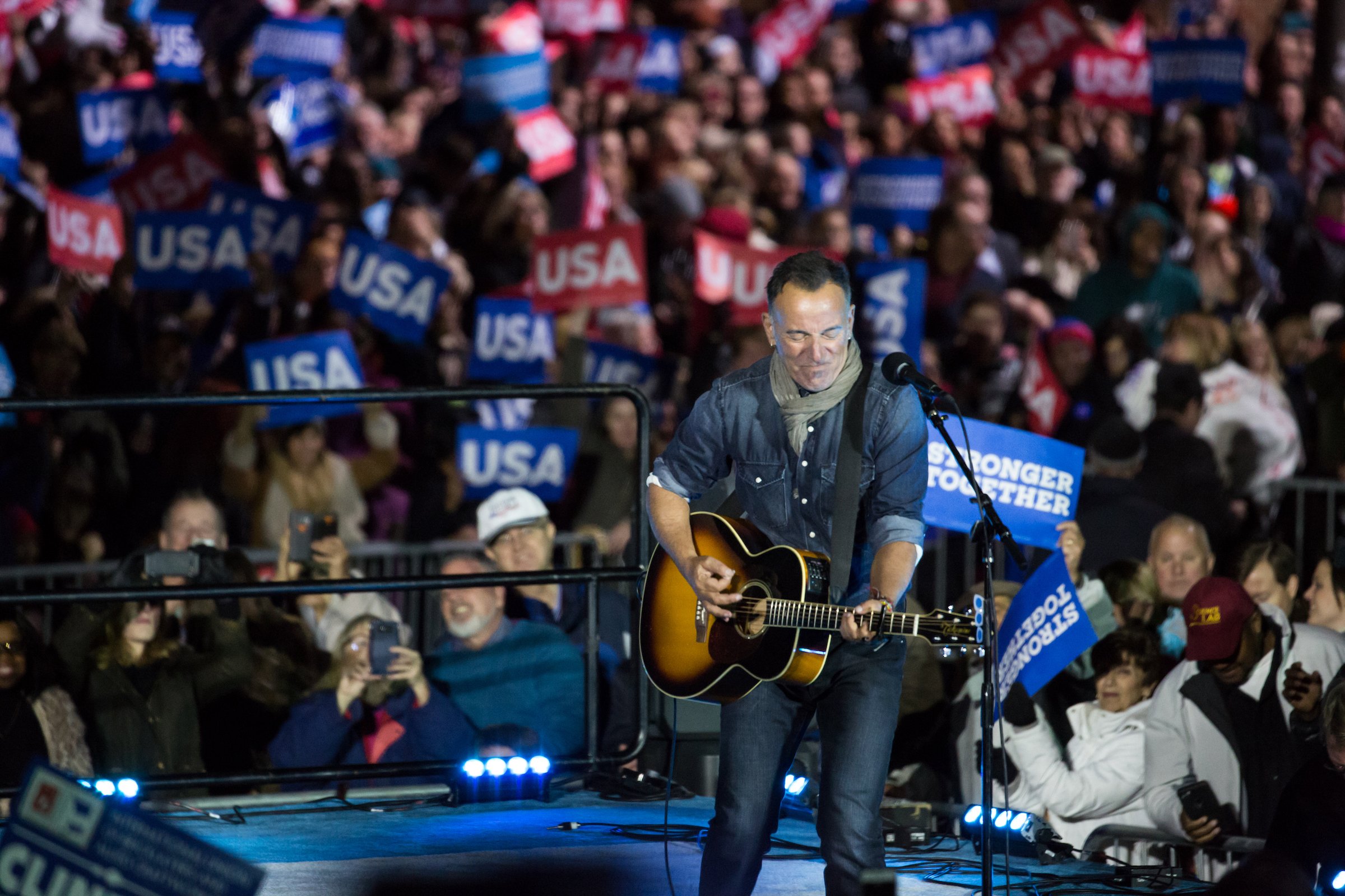 Musician Bruce Springsteen performs at an election eve rally for Democratic presidential nominee former Secretary of State Hillary