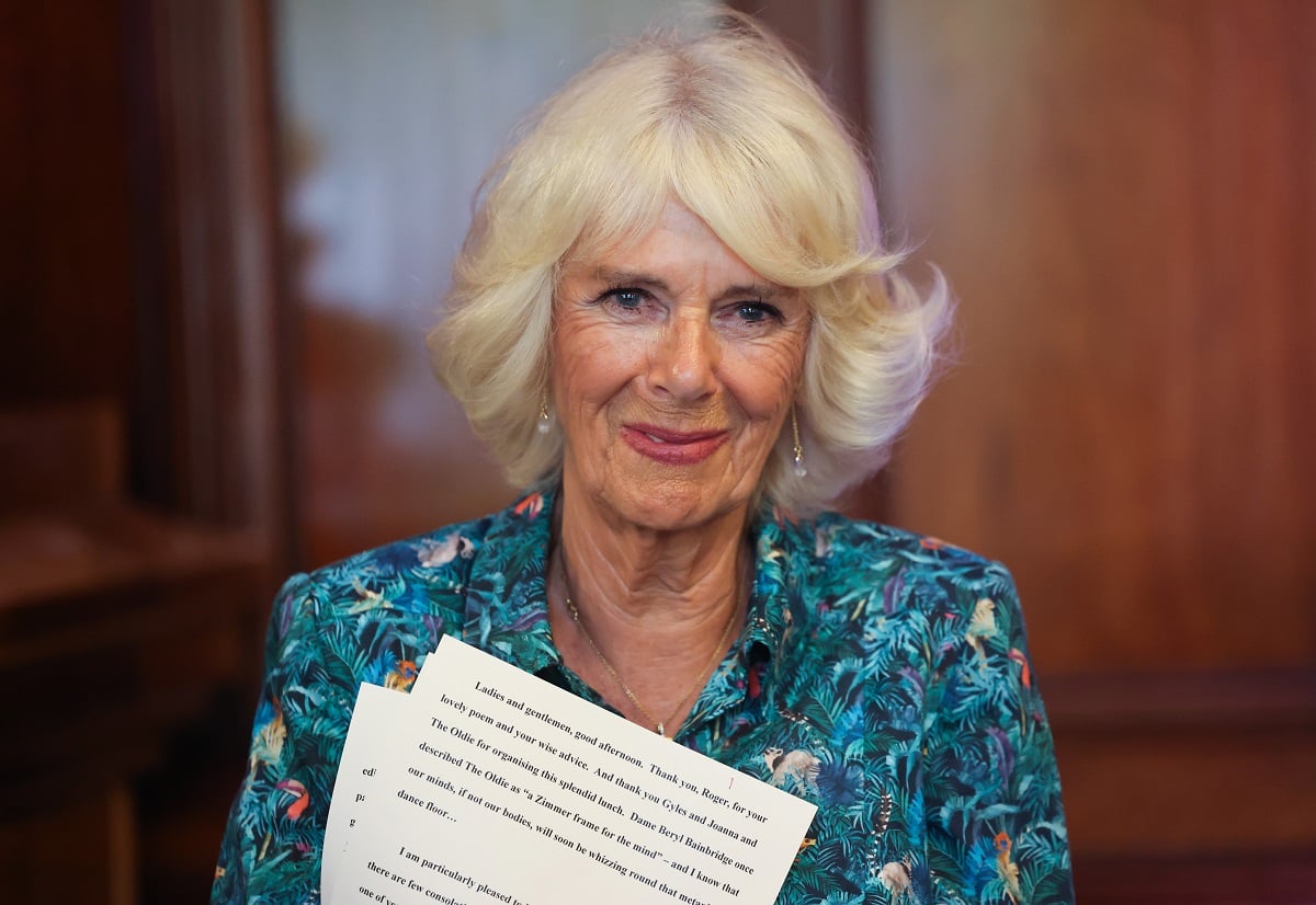 Camilla Parker Bowles smiles during The Oldie Luncheon in celebration of her 75th birthday