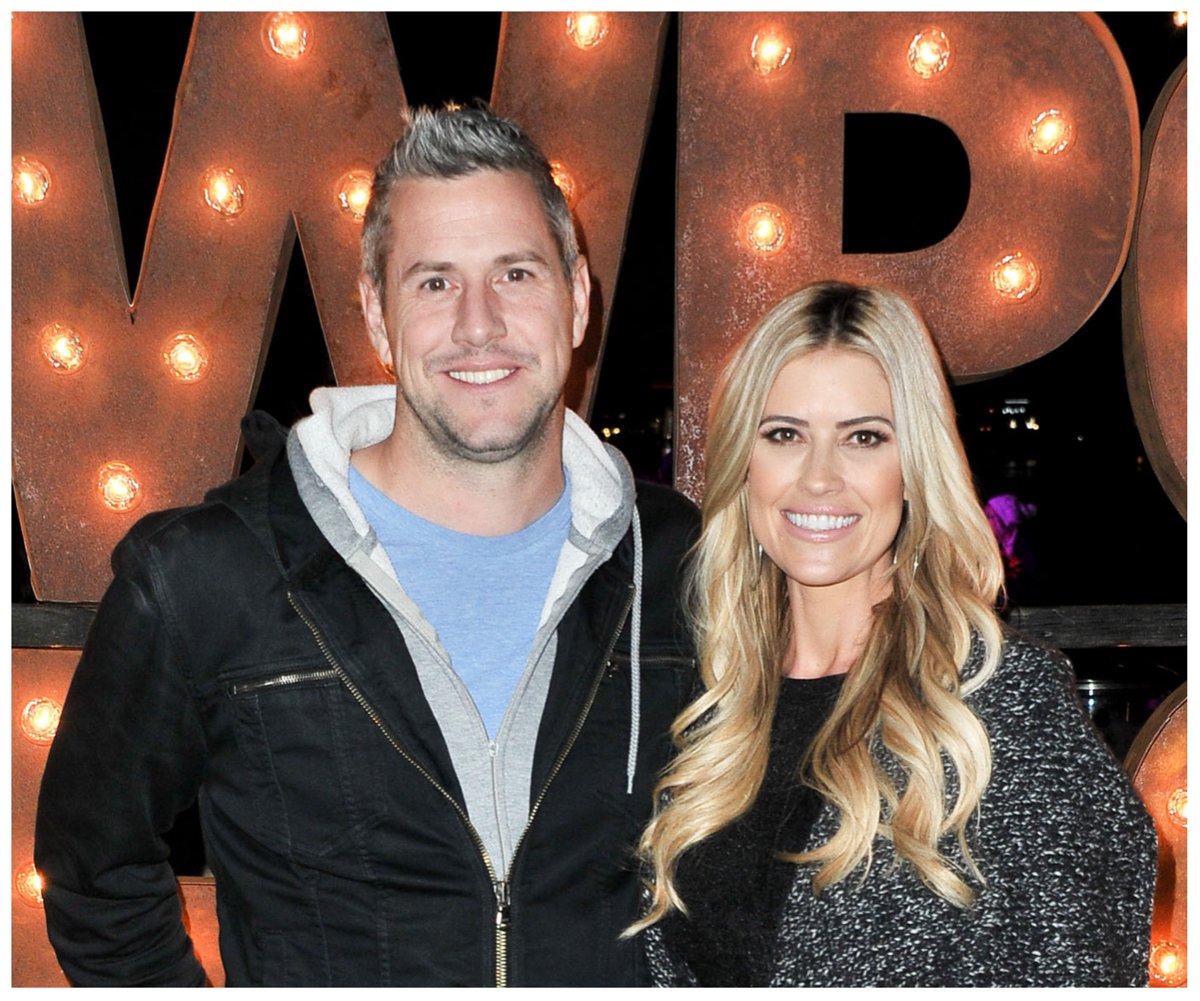 Christina Hall and Ant Anstead, who share a son named Hudson, smile and pose together at an event.