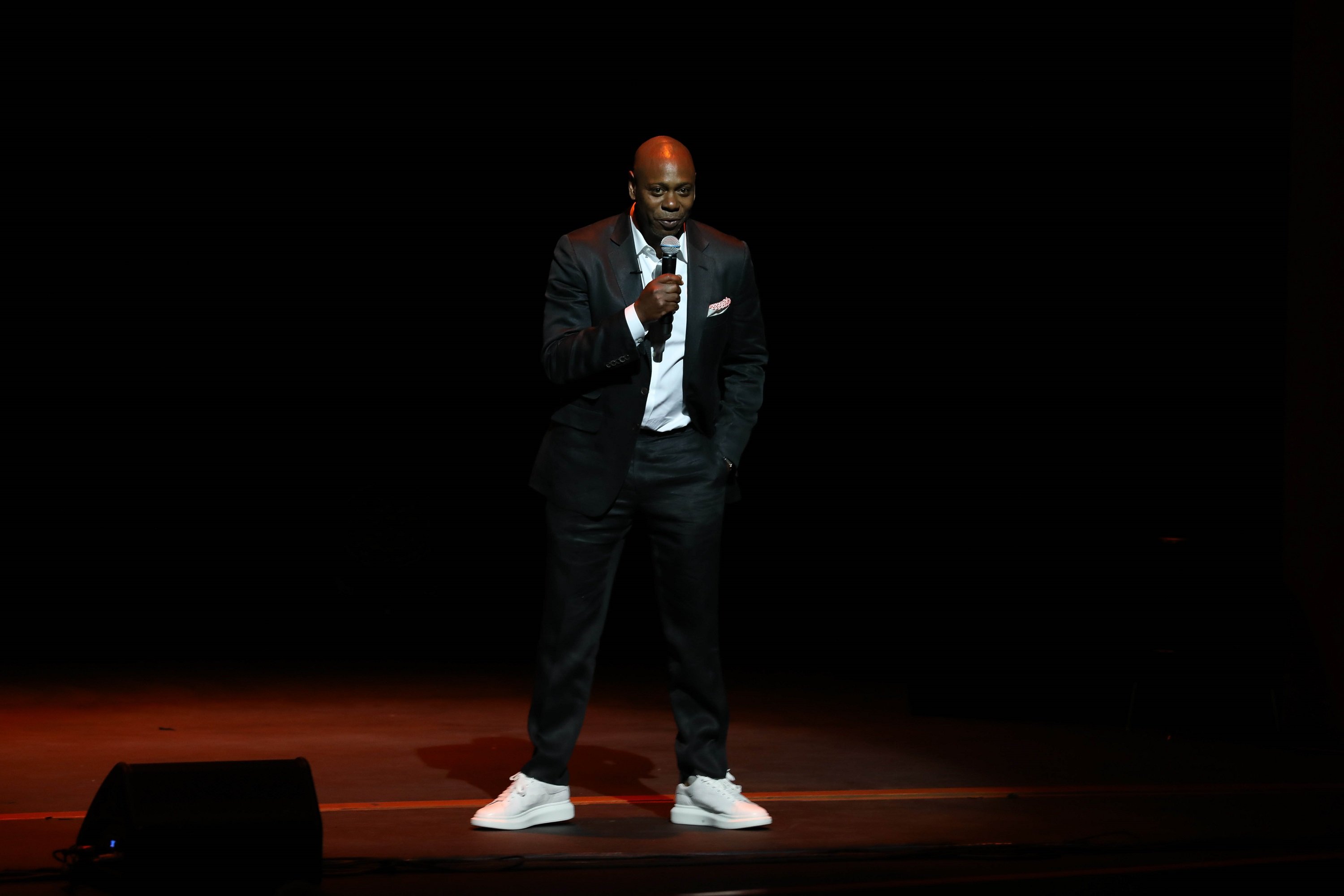 Netlfix star Dave Chappelle speaking to the students of Duke Ellington School of the Arts in Washington, D. C.