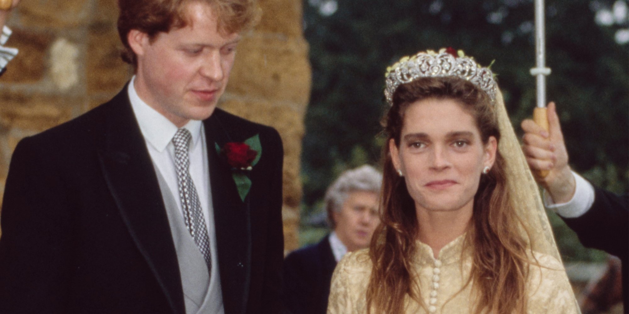 Earl Spencer and Victoria Lockwood at their 1989 wedding where she wears the Spencer tiara.