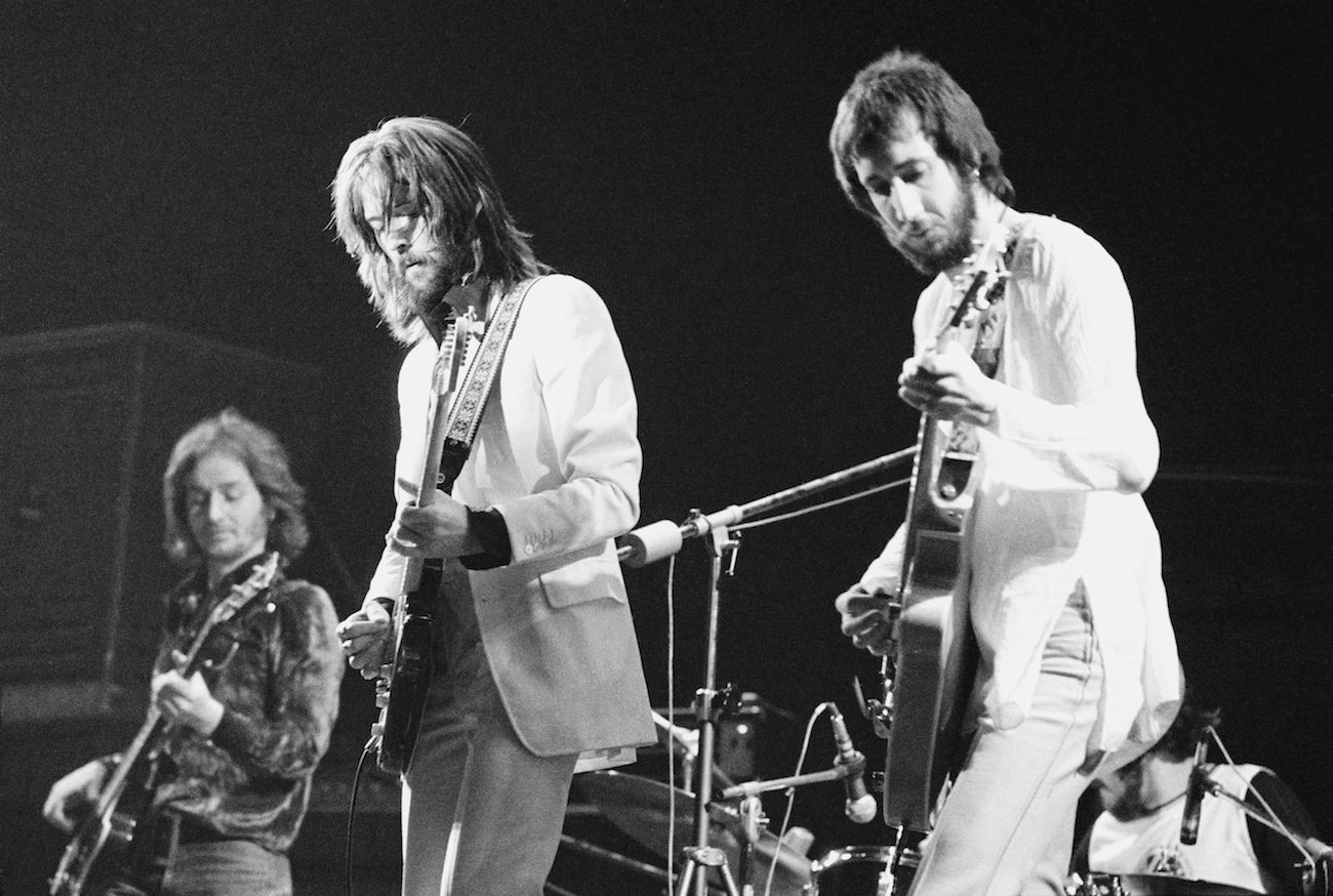 Pete Townshend and Eric Clapton performing together in 1973.