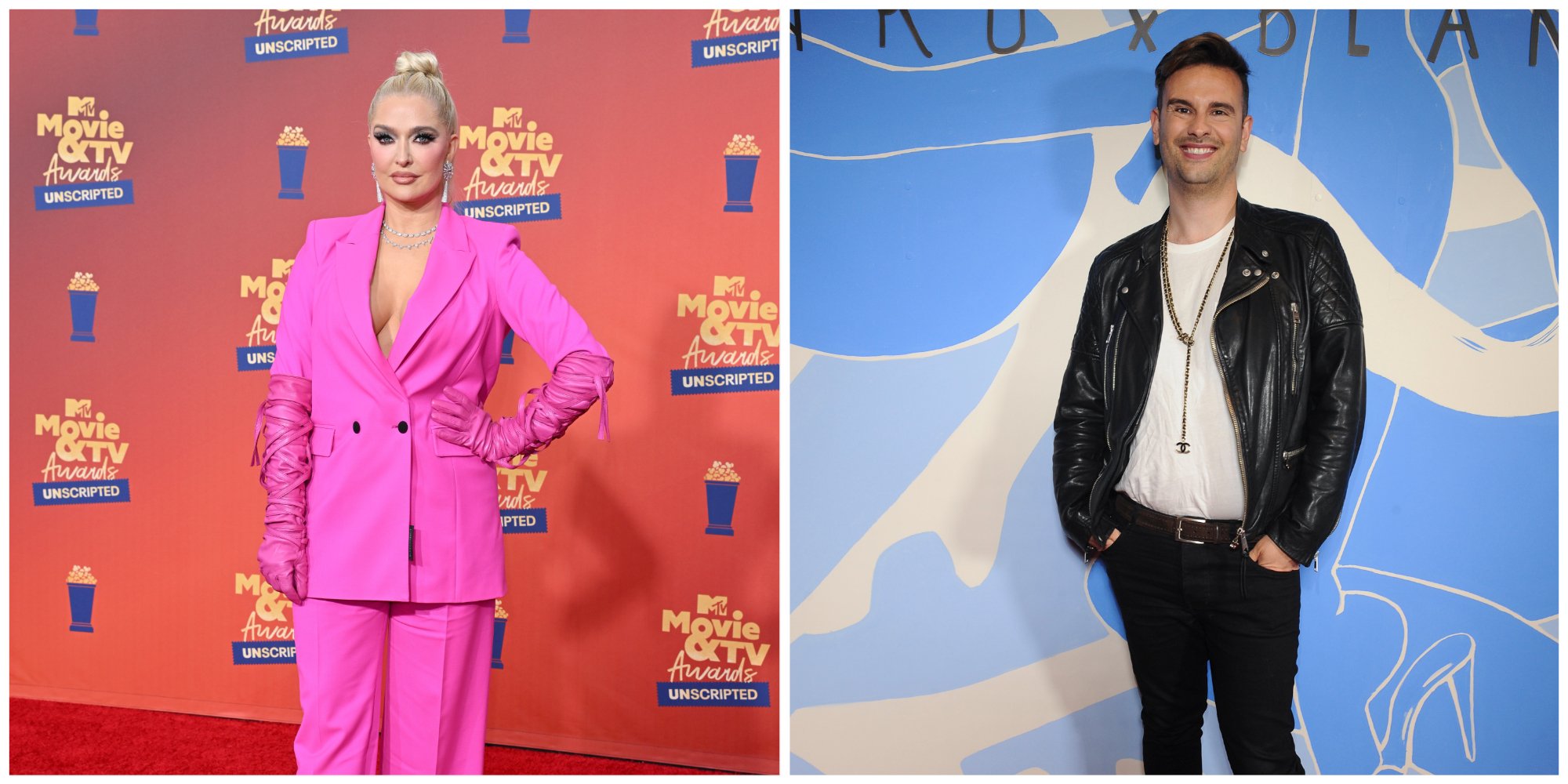 Erika Jayne from 'RHOBH' and Amir Yass appear at separate red carpet events and pose on the step and repeat