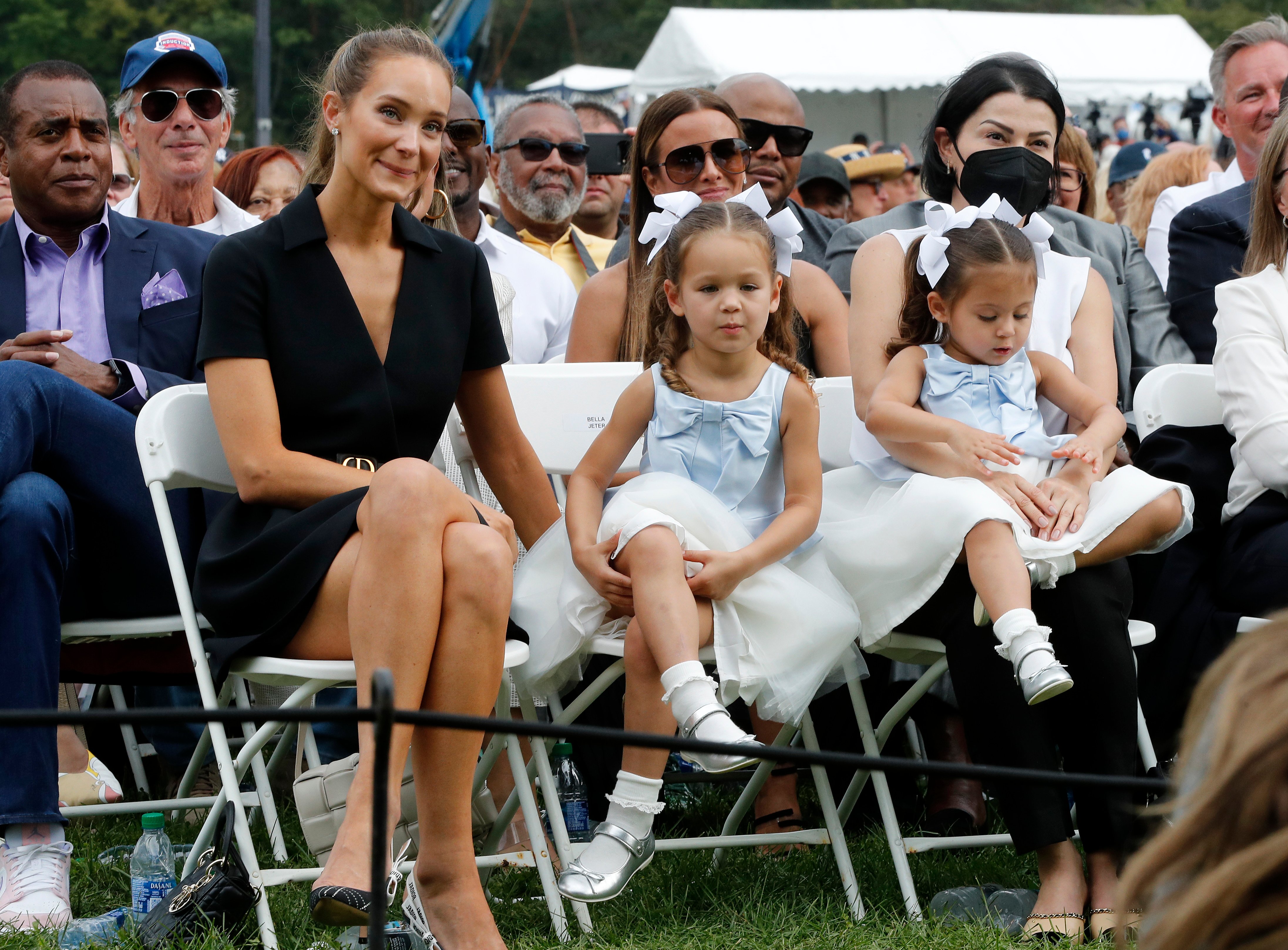 Hannah Jeter attends Derek Jeter's Baseball Hall of Fame induction ceremony with their children Bella and Story