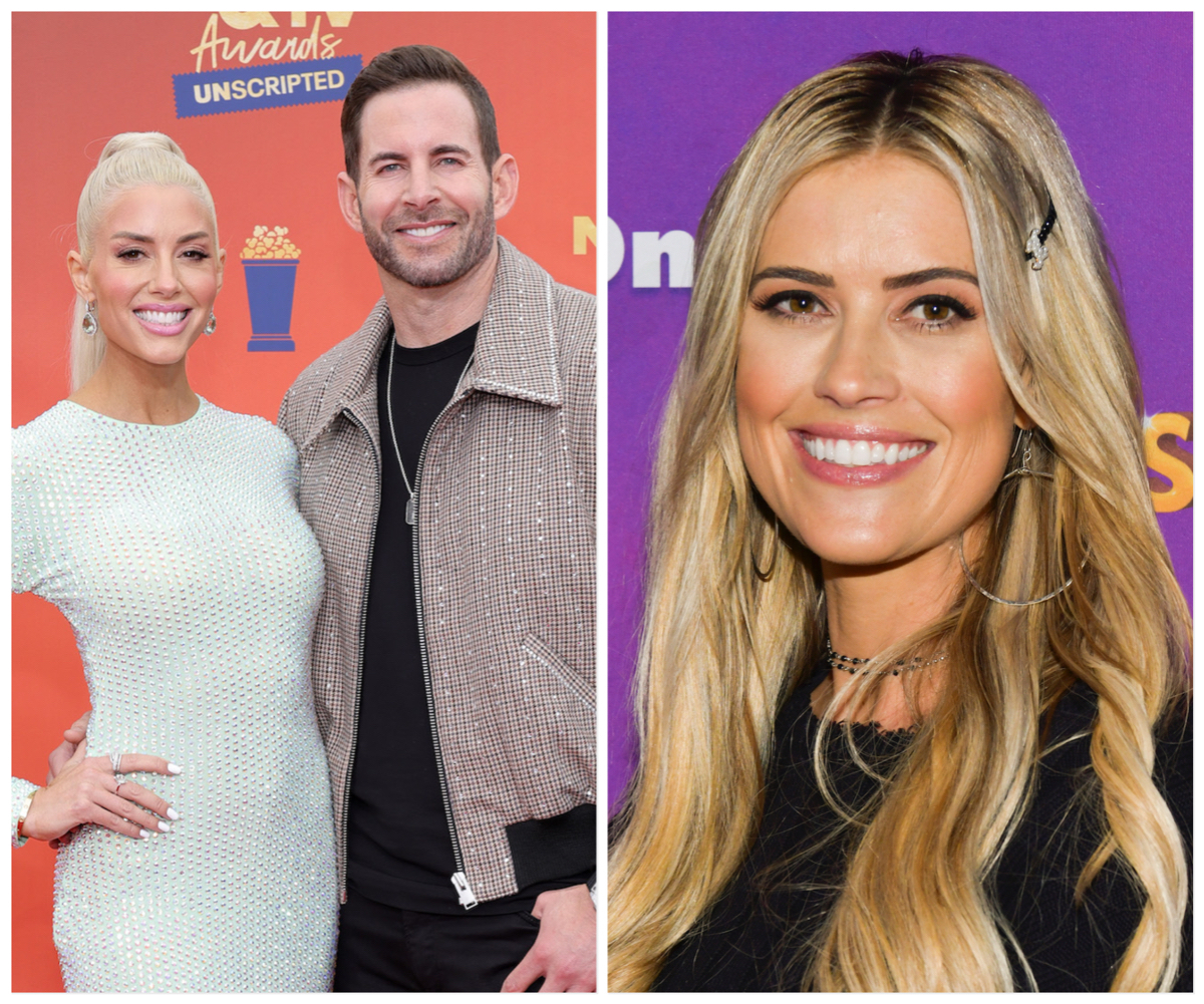 Side by side photos of Heather Rae Young and Tarek El Moussa, and Christina Hall.