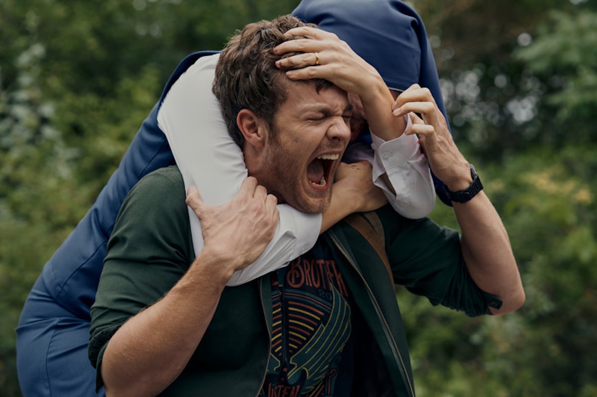 Laura Mrkoci as Nun attacks Jack Quaid as Hughie Campbell in Season 3 of 'The Boys.' Quaid's safe word used during a Season 2 episode backfired when co-star Karl Urban couldn't hear him screaming it.