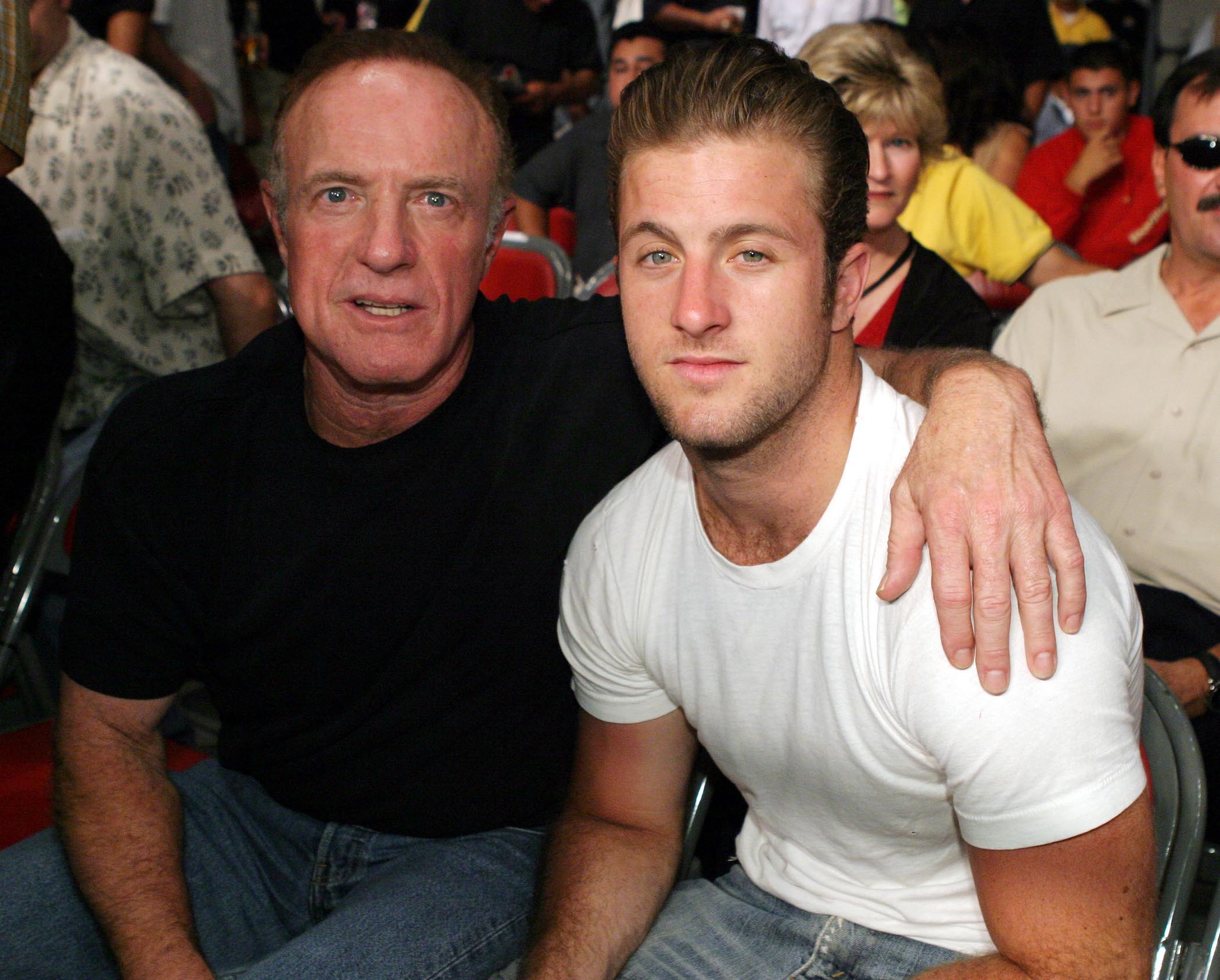 James Caan with his arm around his son, Scott Caan