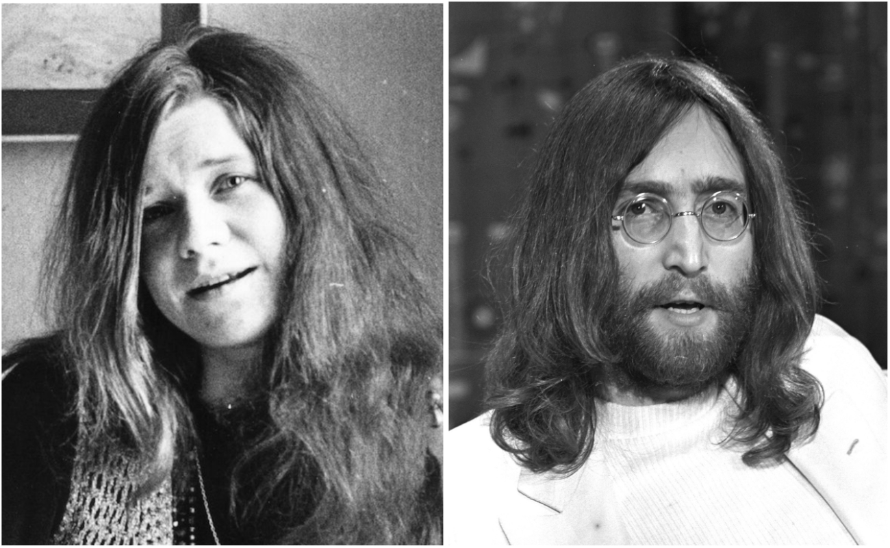 Janis Joplin in 1969 and John Lennon at Heathrow Airport in 1969. 