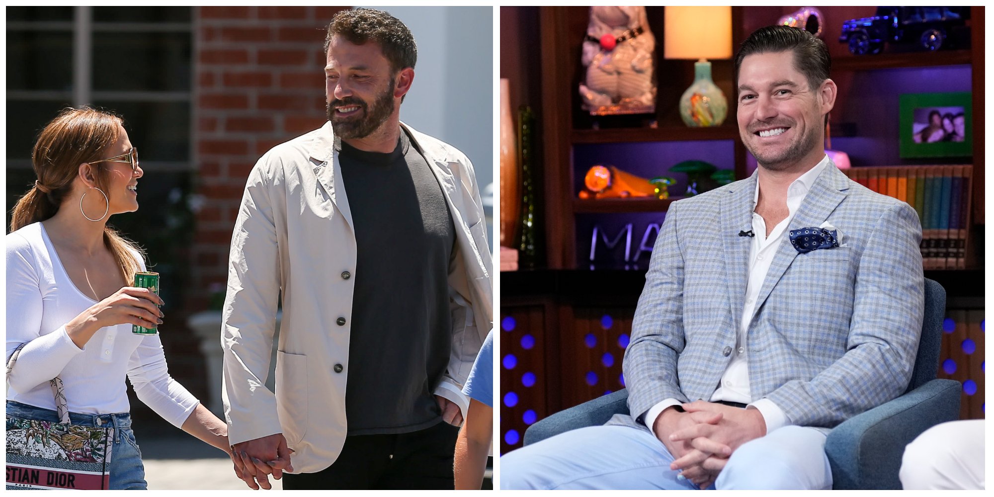 Jennifer Lopez and Ben Affleck walk down the street holding hands. Craig Conover smiles while at 'WWHL'