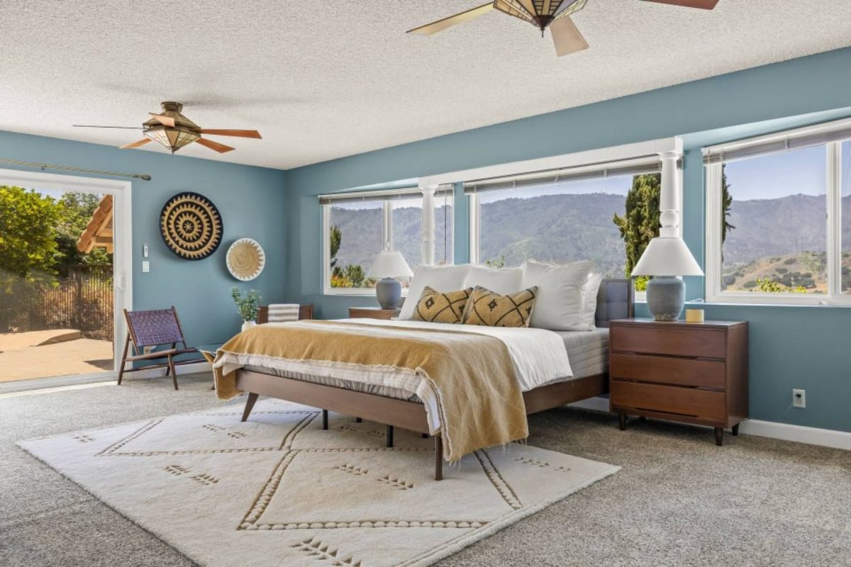 interior bedroom with views at Johnny Cash's ojai valley home