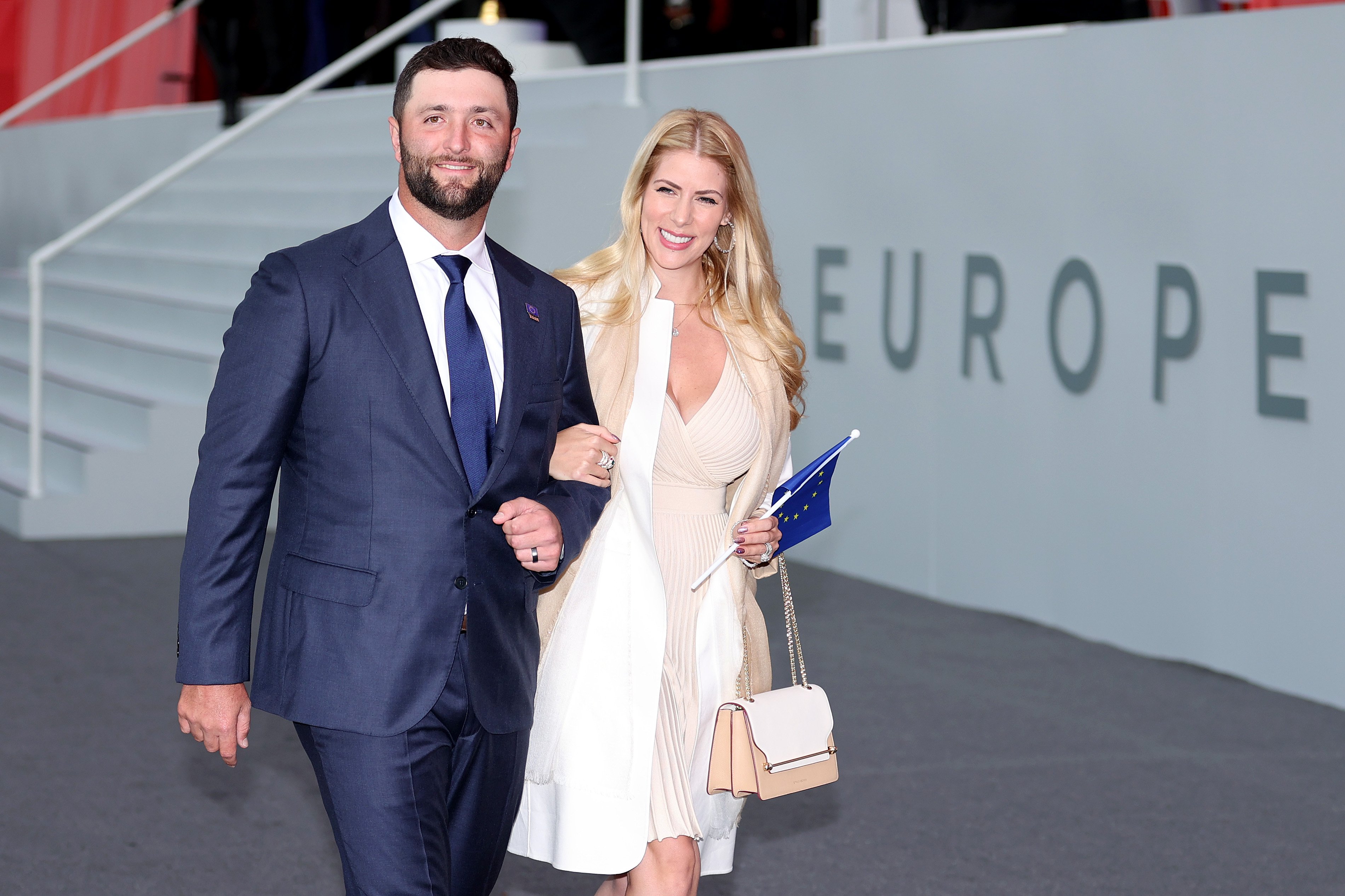 Jon Rahm of Spain and team Europe and wife Kelley Cahill attend the opening ceremony for the 43rd Ryder Cup