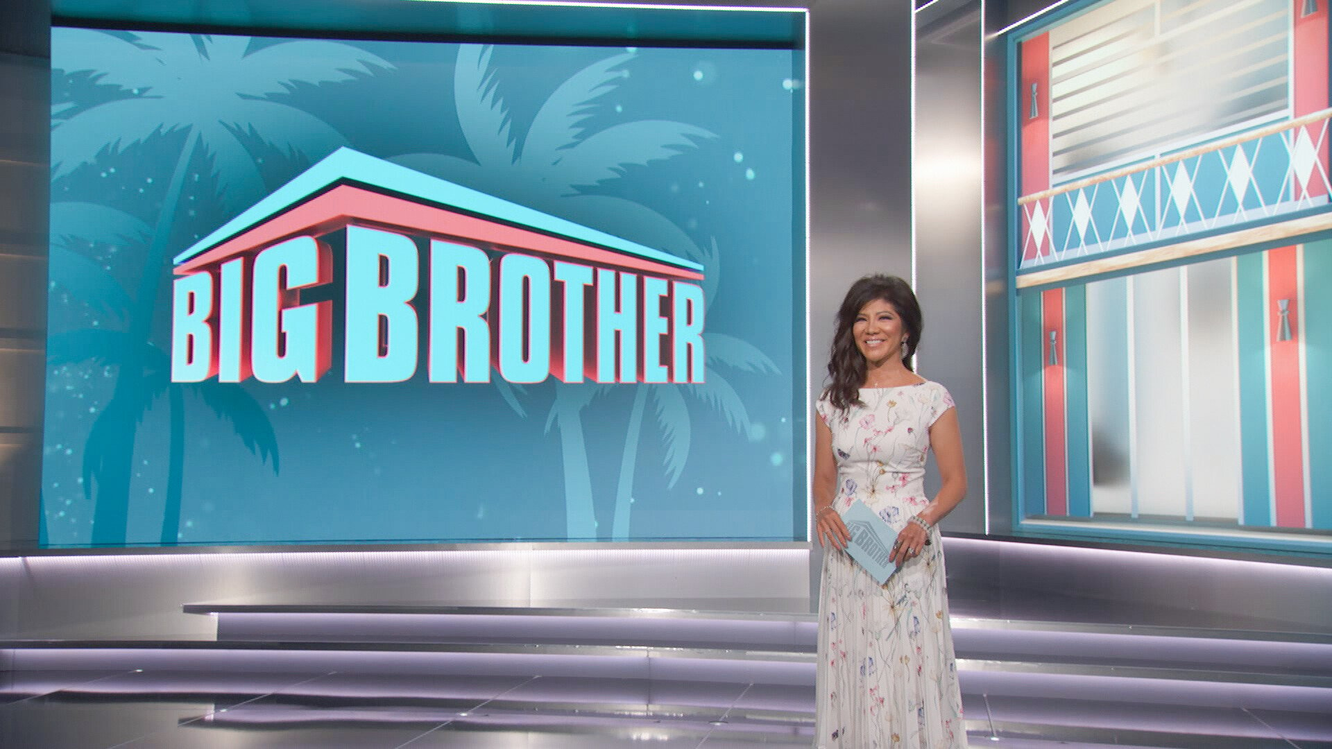 Julie Chen Moonves standing in front of the house during 'Big Brother 24'