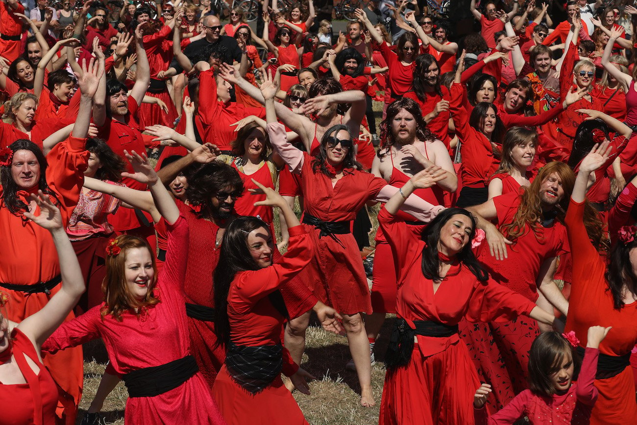Kate Bush's loyal fan base re-enacting her music video for 'Wuthering Heights' in Berlin, Germany, in 2016.