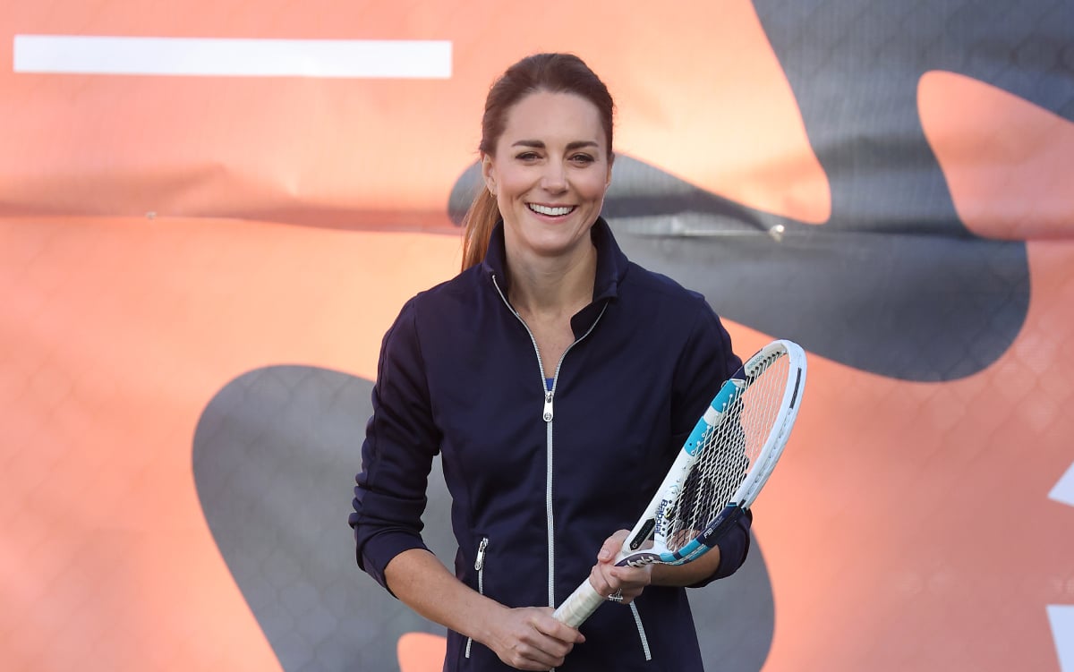 Kate Middleton plays tennis with British US Open champion Emma Raducanu as they return to the LTA's National Tennis Centre for The Homecoming and to celebrate their success on September 24, 2021 in London, England