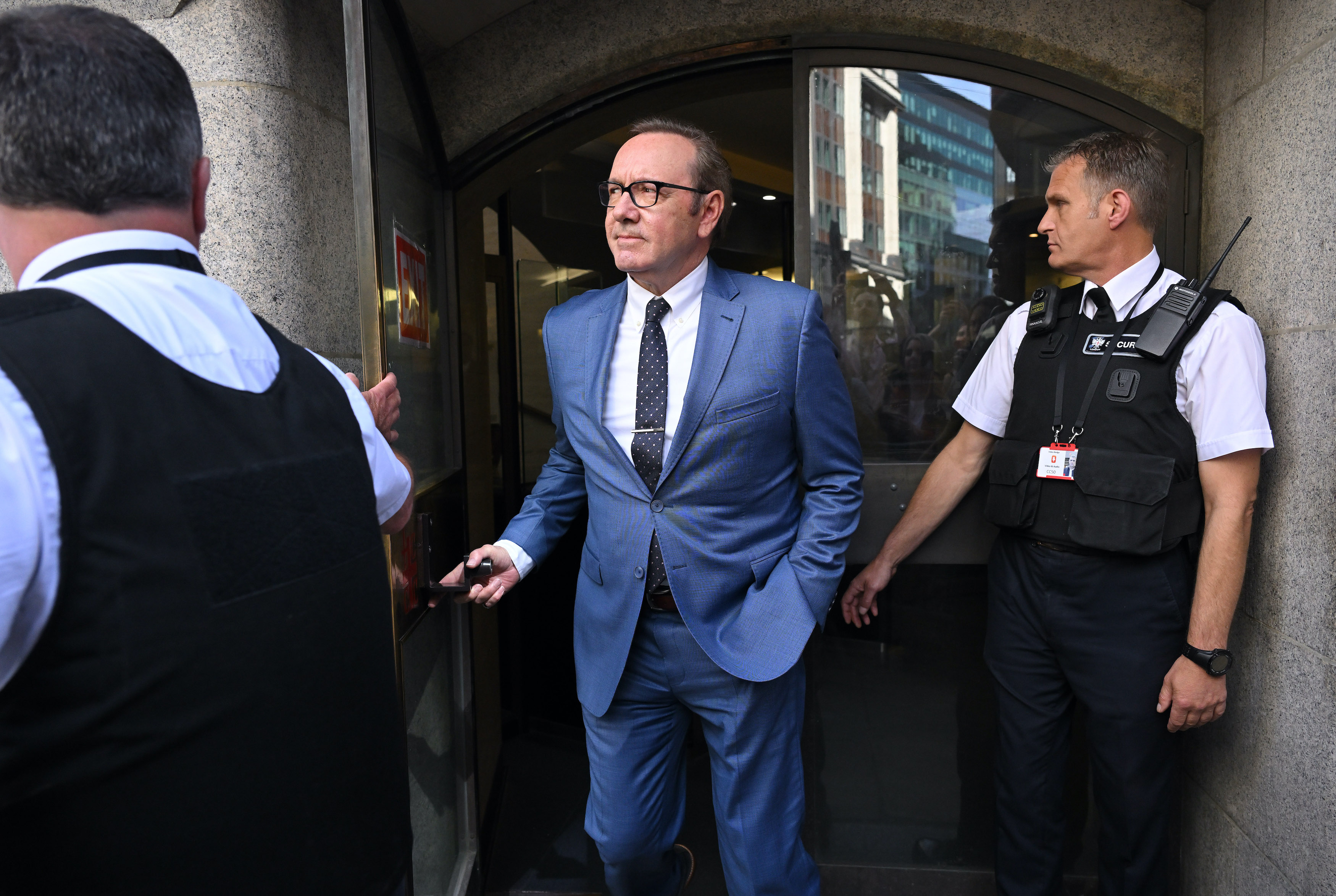 Movie actor Kevin Spacey leaves the Old Bailey Central Criminal Court in London after pleading not guilty to sexual assault charges