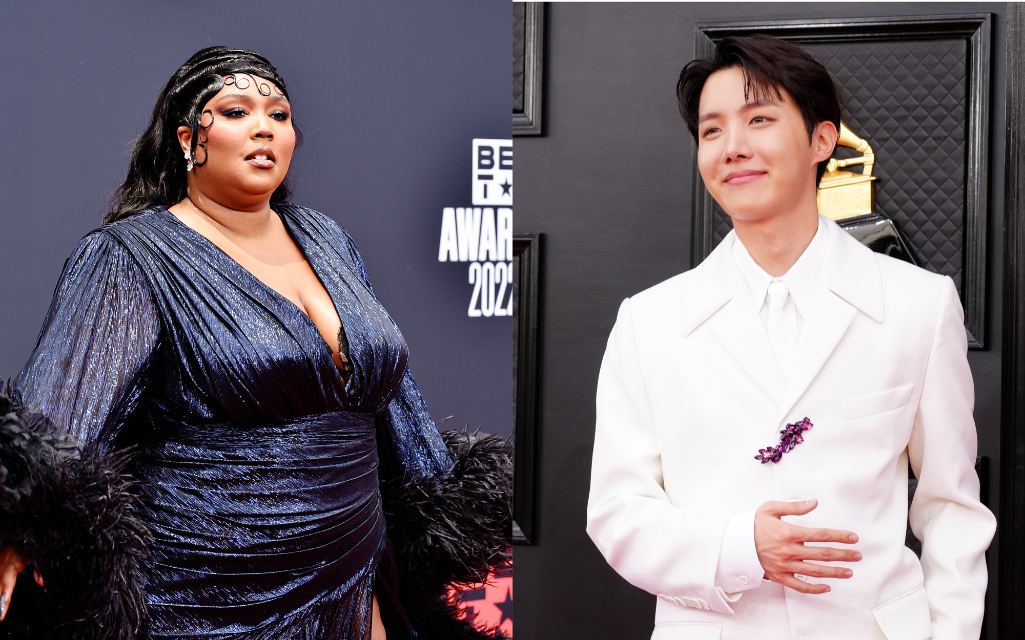 A joined photo of Lizzo and J-Hope of BTS