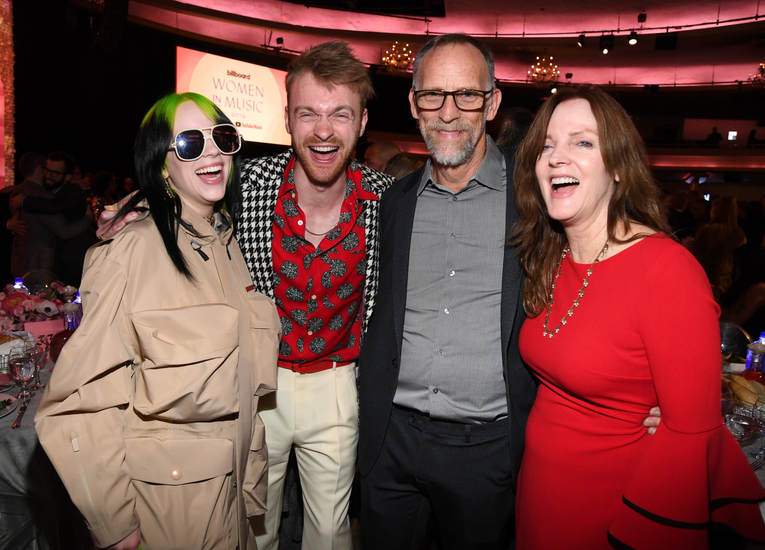 Billie Eilish, Finneas O'Connell, Patrick O'Connell, and Maggie Baird attend Billboard Women In Music 2019