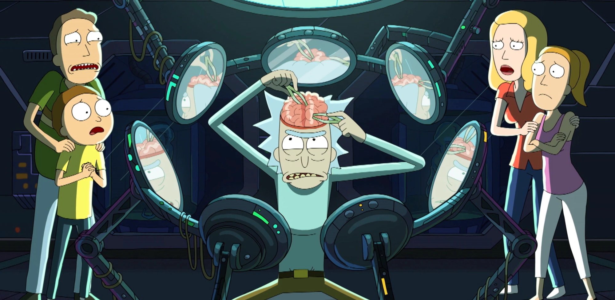 Main characters in 'Mortyplicity' in 'Rick and Morty' Season 5.