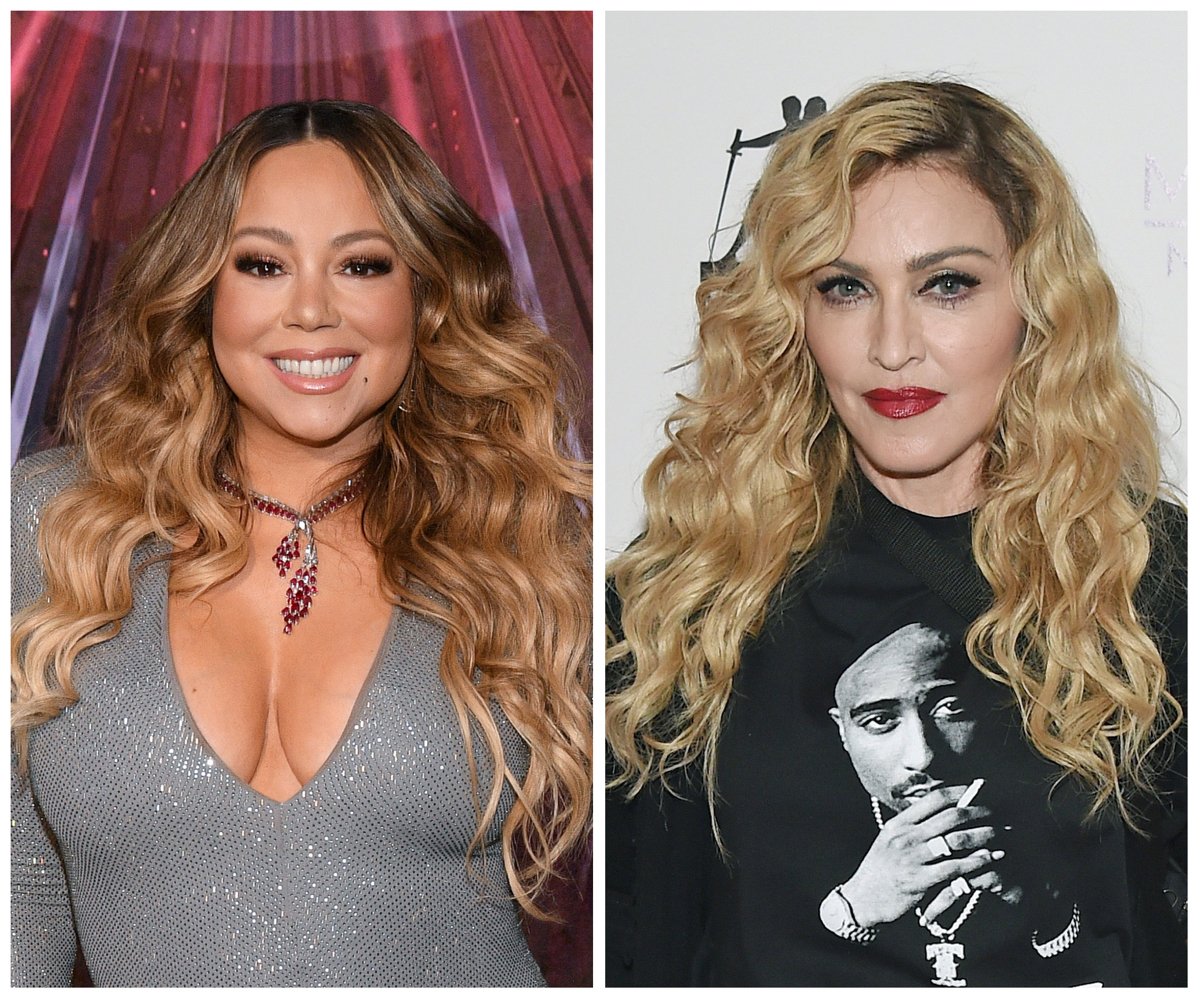Side by side photos of Madonna and Mariah Carey, who both have a high net worth.